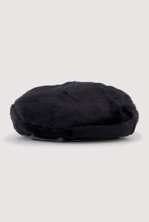 Faux Fur Beret with Faux Leather Trim