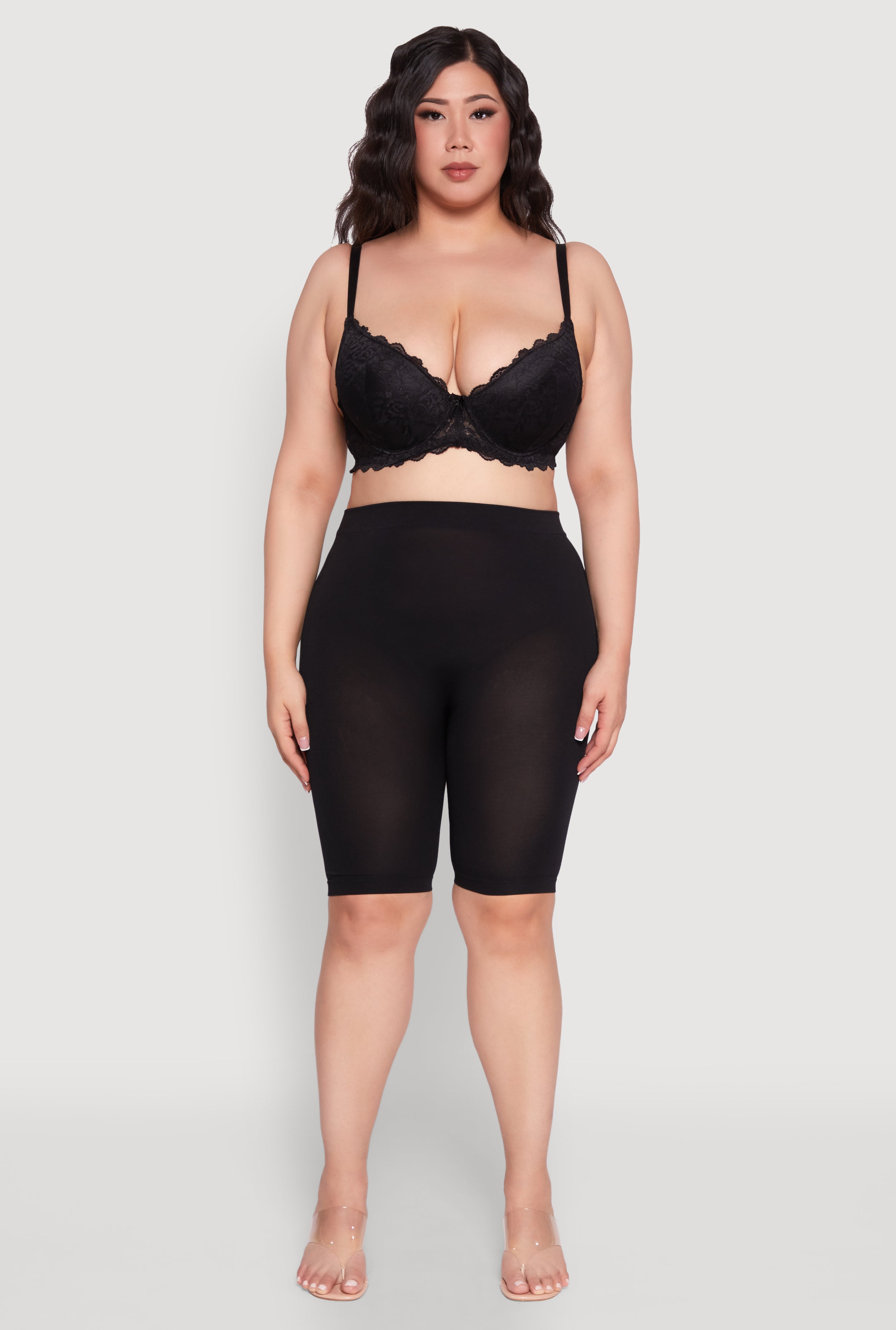 Plus Size Elegant Lace Scallop Trim Plunge Bra