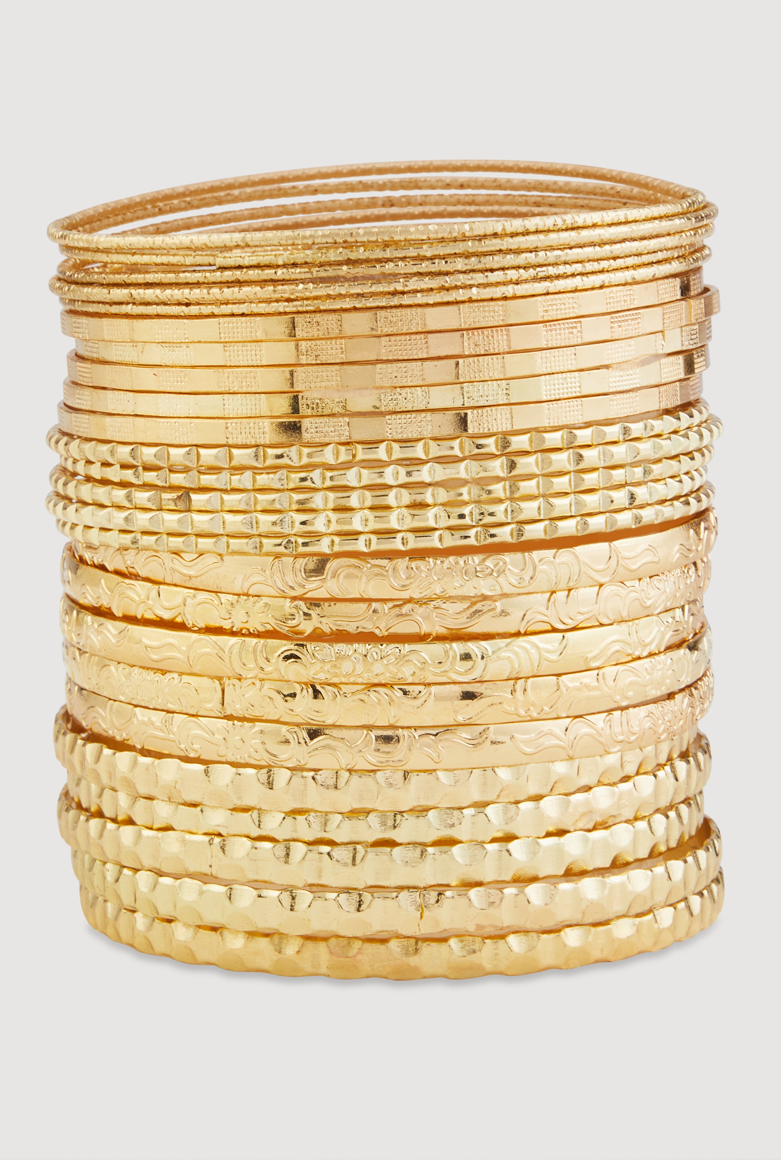 Assorted Textured Metallic Bangles Set of 25
