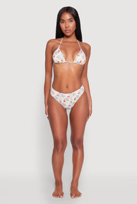 Tropical Crab Papaya Print Swim Bikini Top
