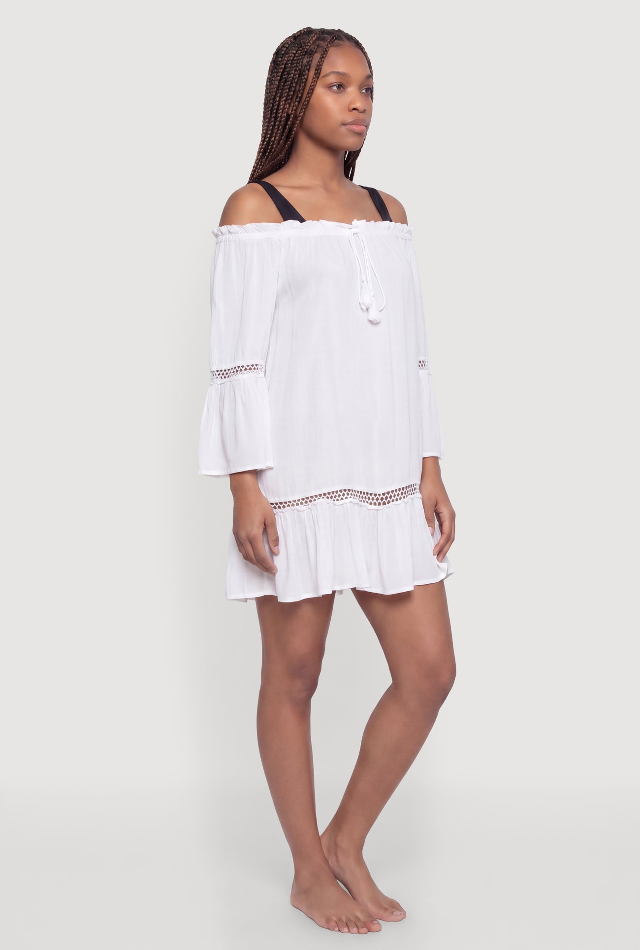 off the shoulder dress cover up Sheer Crochet Off-Shoulder Cover-Up Dress