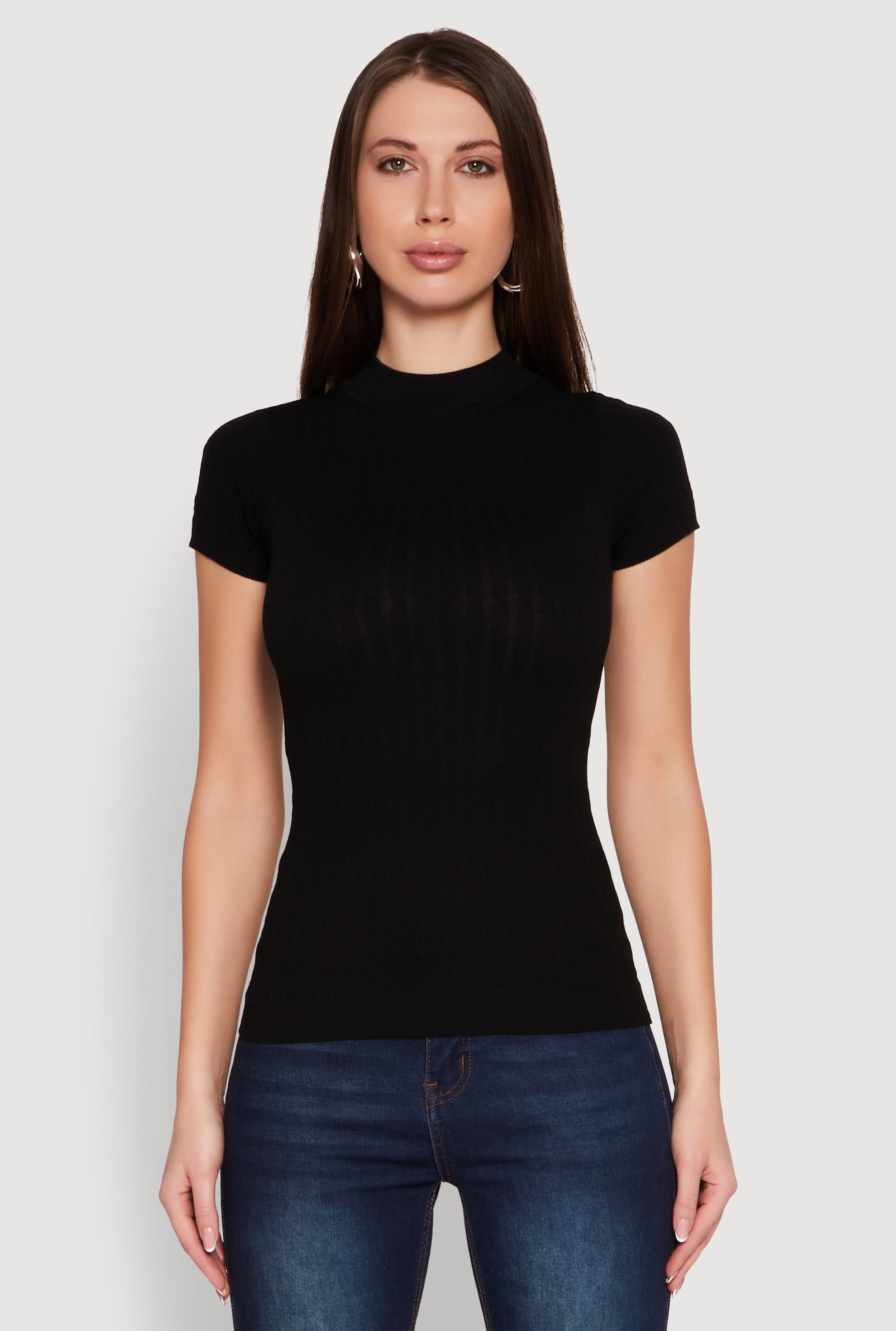 Seamless Short Sleeve Mock Neck Top
