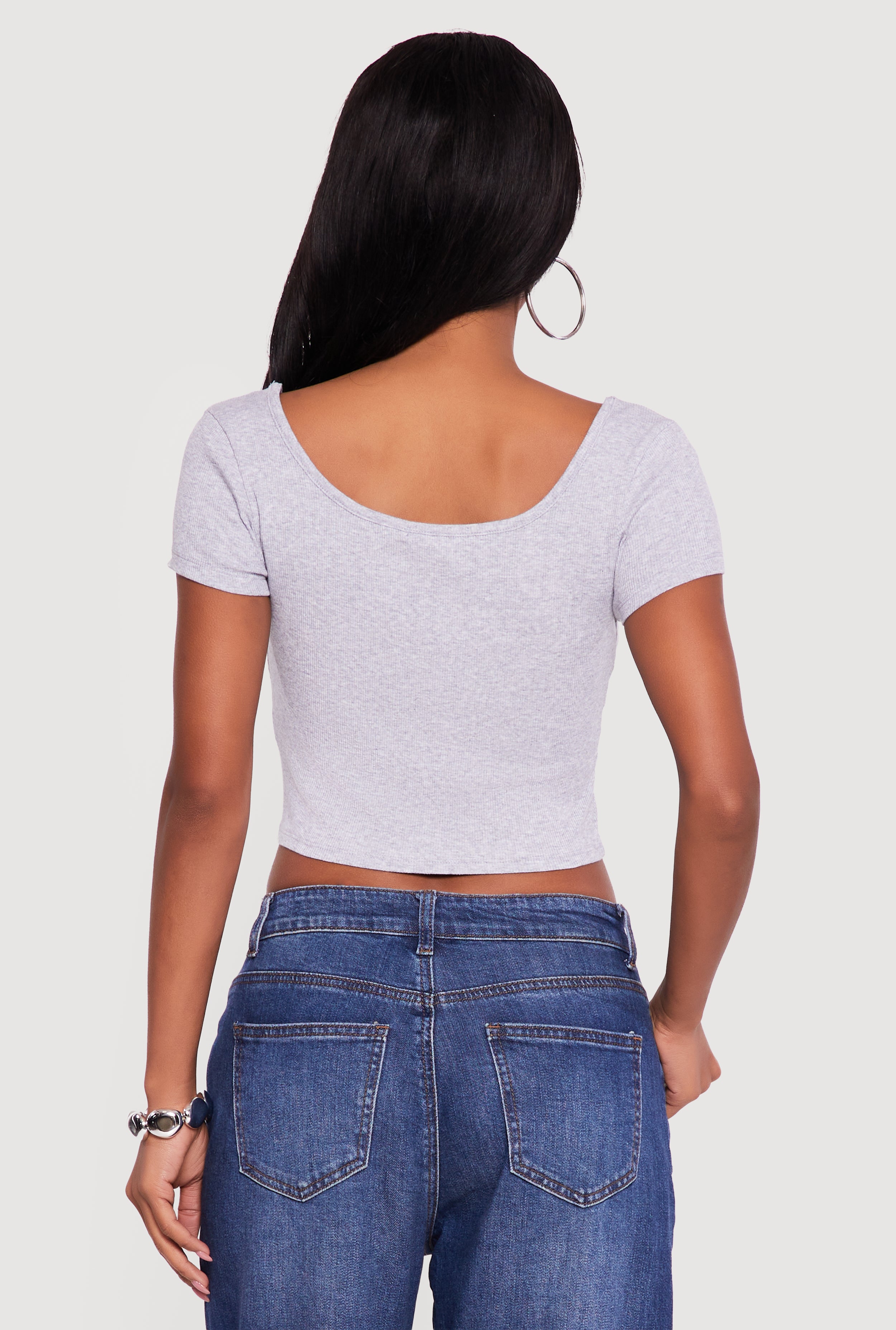 Rib Knit Hook and Eye Front Corset Crop Top