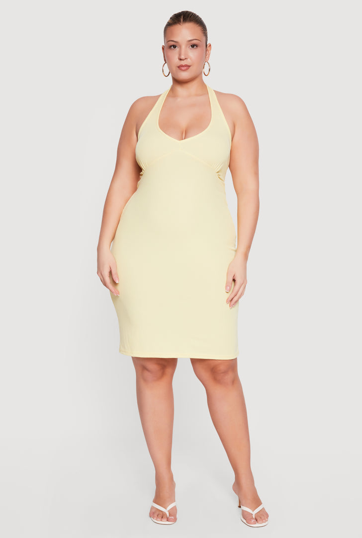 yellow formal dress plus size Final Sale Plus Size Sleeveless Midi Dress in Soft Yellow
