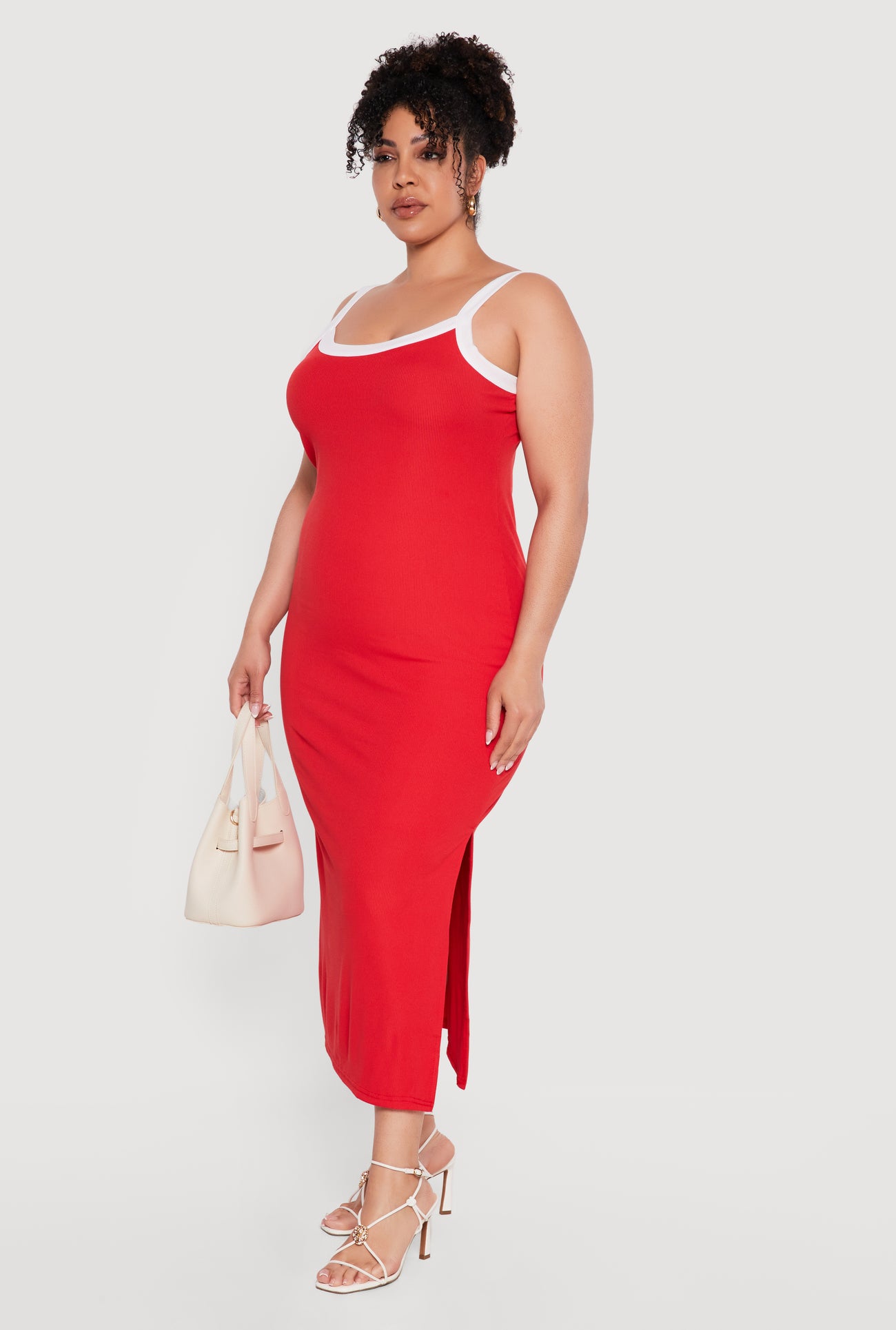 maxi plus size red dress Plus Size Contrast Trim Cami Maxi Dress