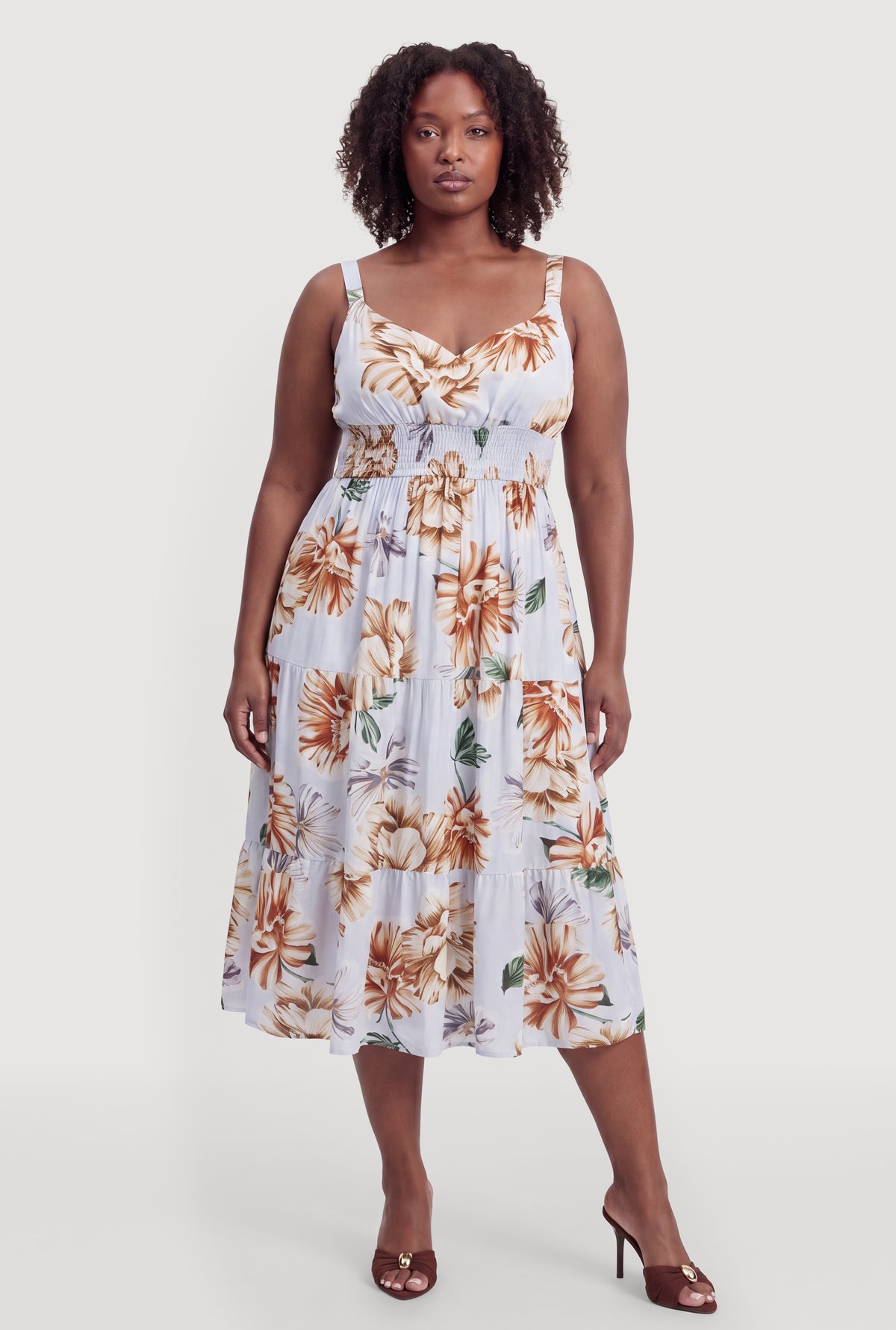 sundress plus size dresses Womens Floral Empire Waist Tiered Sundress, Blue, Size 2X Machine Wash Product_long sleeve dresses Select Shoe Size:41.5 Long Sleeve Rib Knit