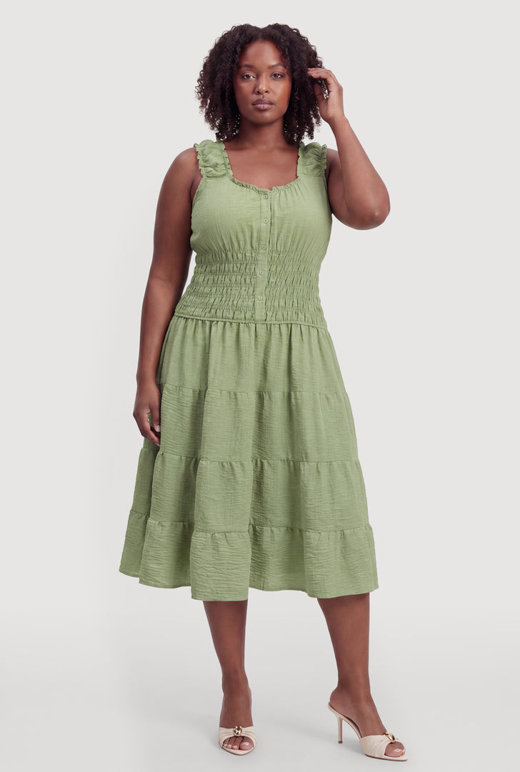 plus size green dress casual Usmixi Formal Dresses for Women Casual Plus Size Swing Tunic Knee-Length Dresses with Pocket V-Neck Short Sleeve Solid Summer Midi Dress Green XXXL