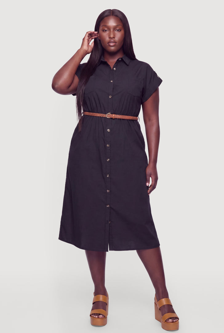 shirt dress plus size Women's Tops | Alina 41 Waist City Poplin Shirtdress - /