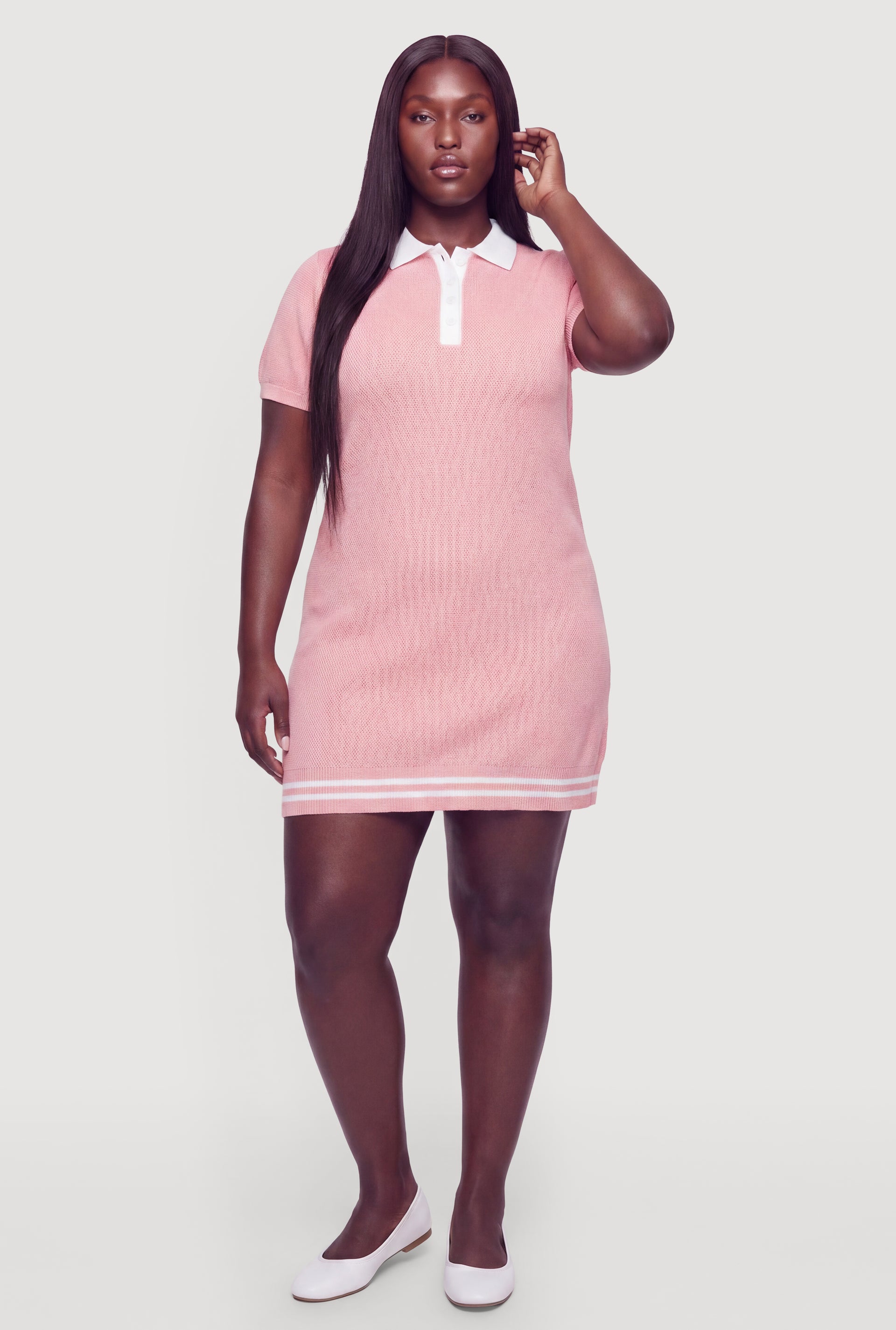 Plus Size Varsity Stripe Polo Sweater Dress