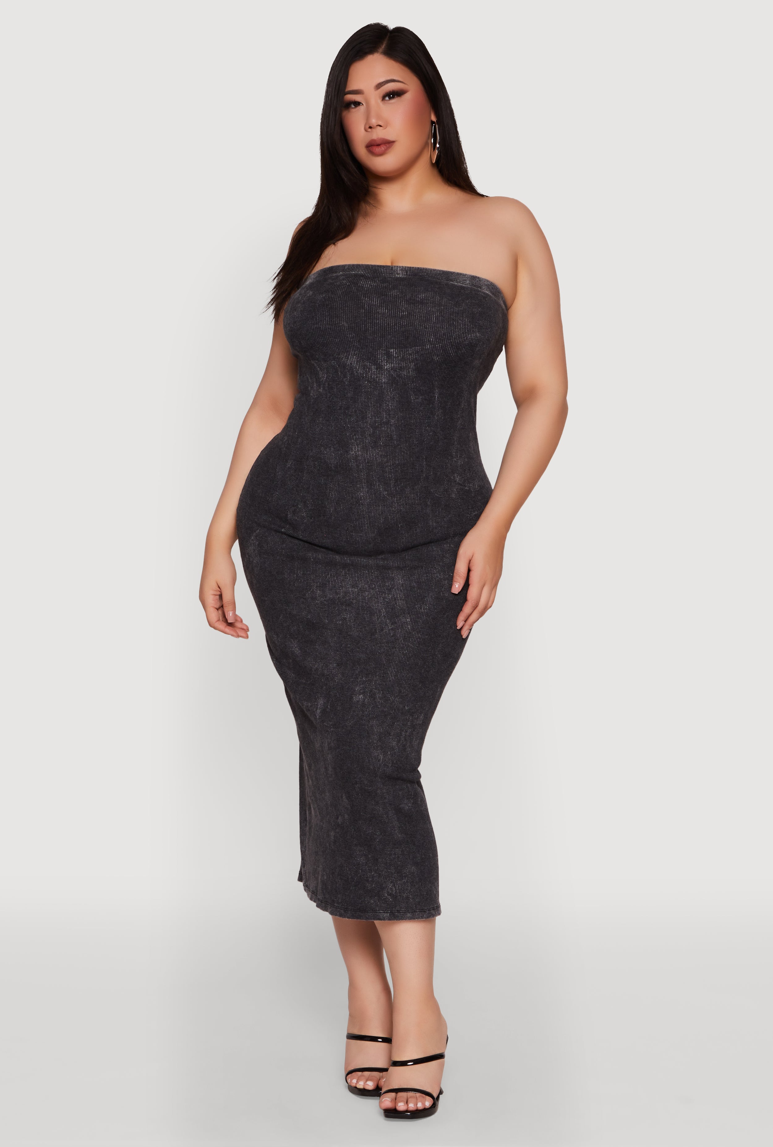 Plus Size Rib Knit Mineral Wash Tube Dress