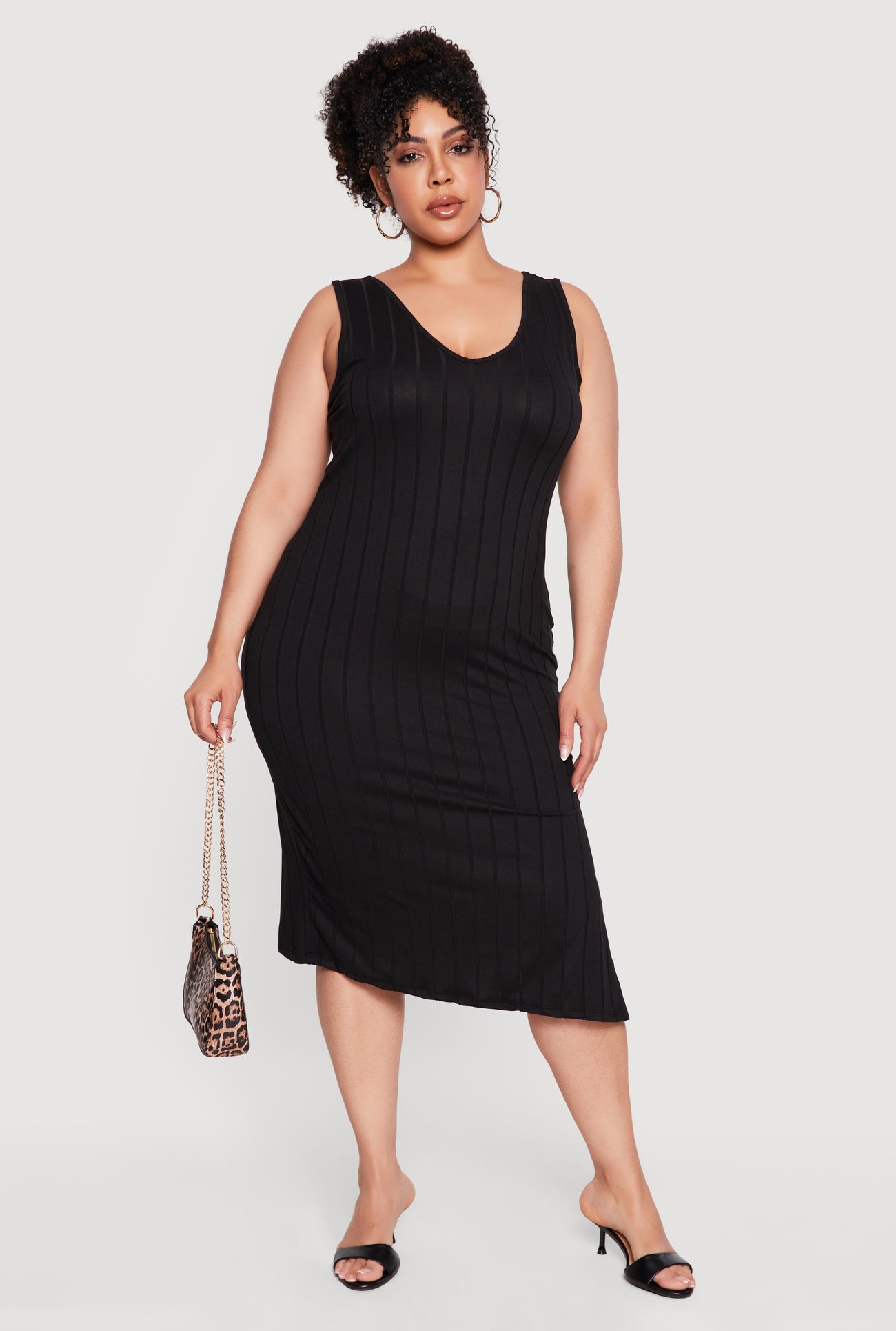 ribbed v neck midi dress Plus Size Sleeveless V-Neck Ribbed Knit Midi Dress
