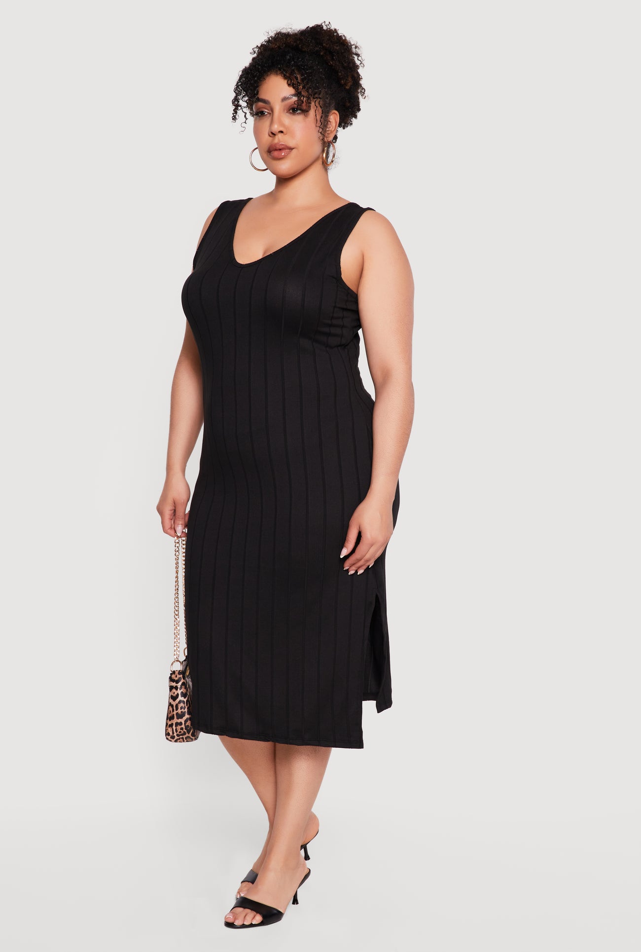 plus size v neck midi dress Plus Size Sleeveless V-Neck Ribbed Knit Midi Dress