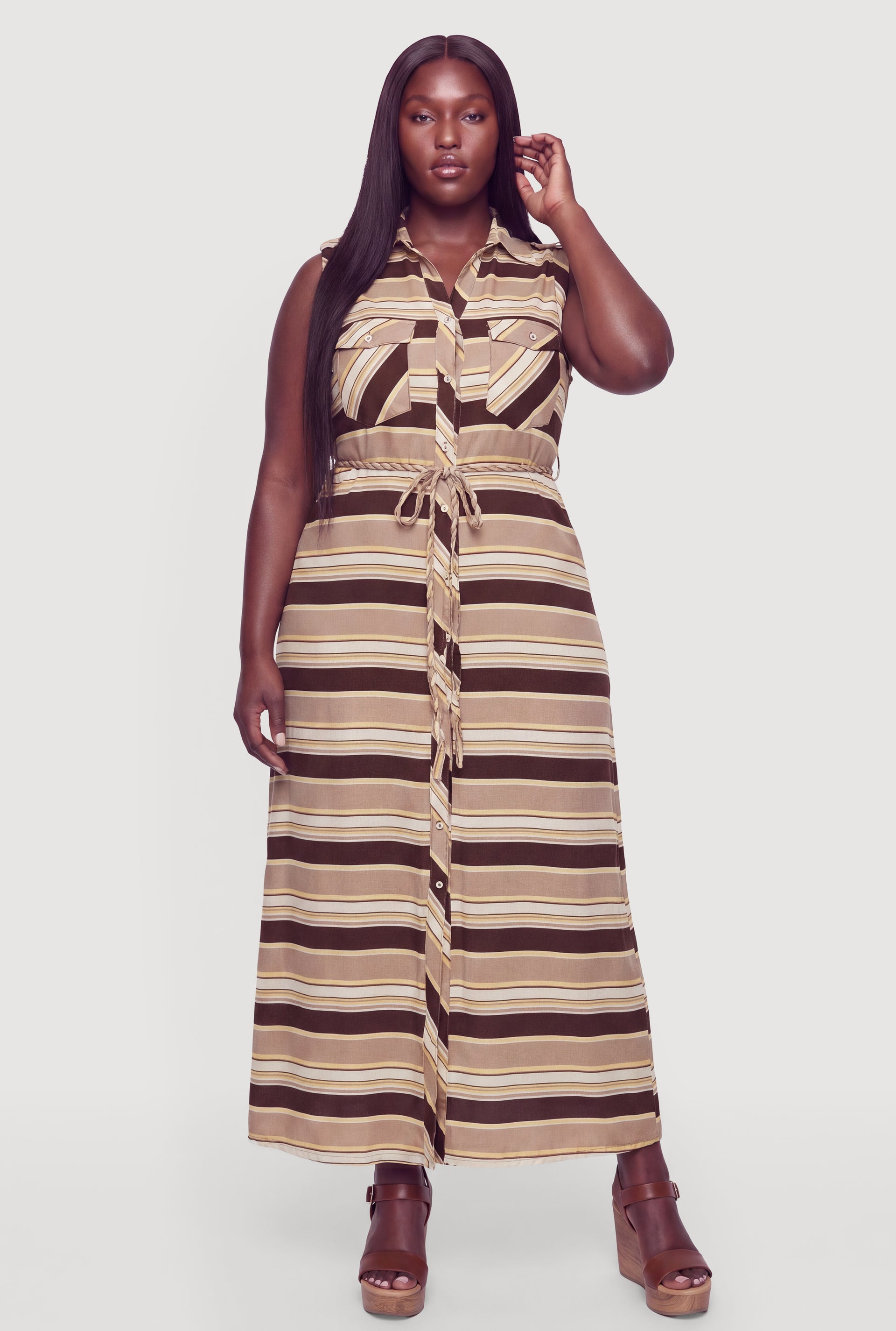 brown shirt dress plus size brown shirt dress Suzee Shirt Dress  Cinnamon Linen Blend, Twist-Back  Cutout Cinnamon / 3XL