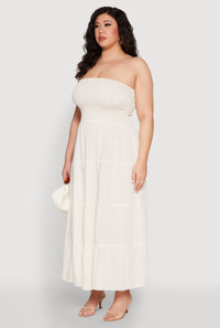 Plus Size Linen Strapless Smocked Tiered Dress