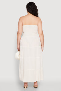 Plus Size Linen Strapless Smocked Tiered Dress