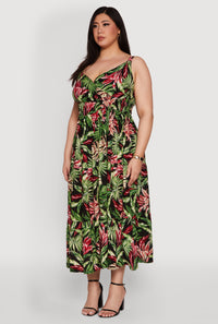 Plus Size Leaf Print Empire Waist Dress