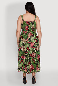 Plus Size Leaf Print Empire Waist Dress