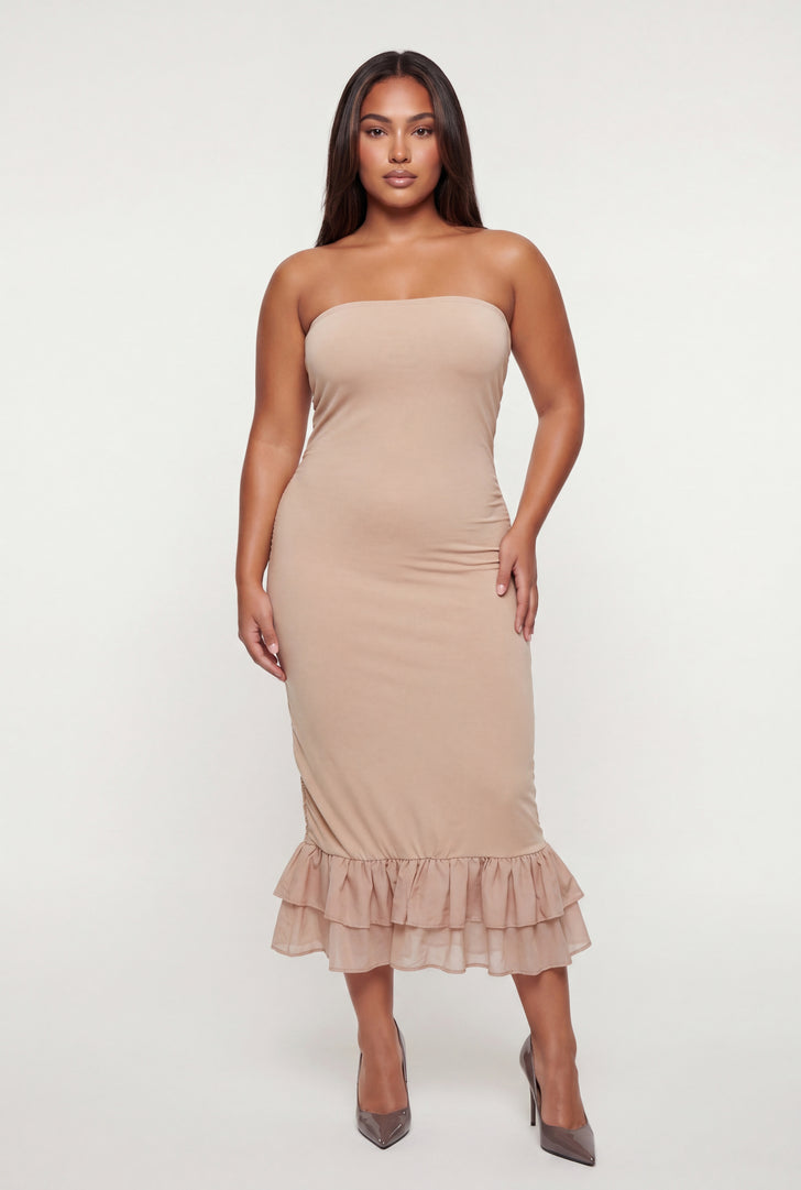 plus size beige dress Women's Leaf Print Faux Wrap - Team it up with Jacket Plus Size Beige Dresses |