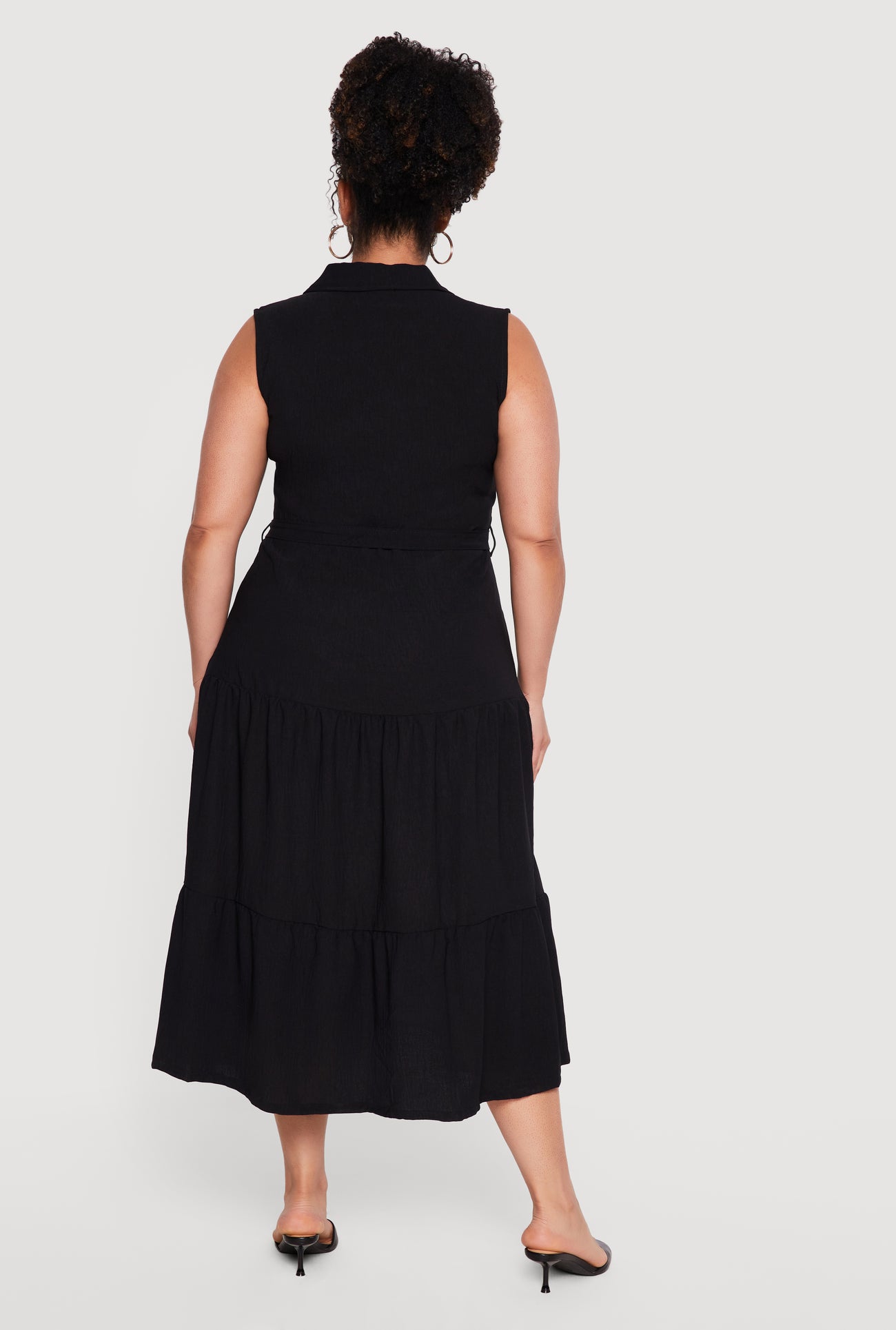 Plus Size Crepe Knit Sleeveless Tiered Shirt Dress