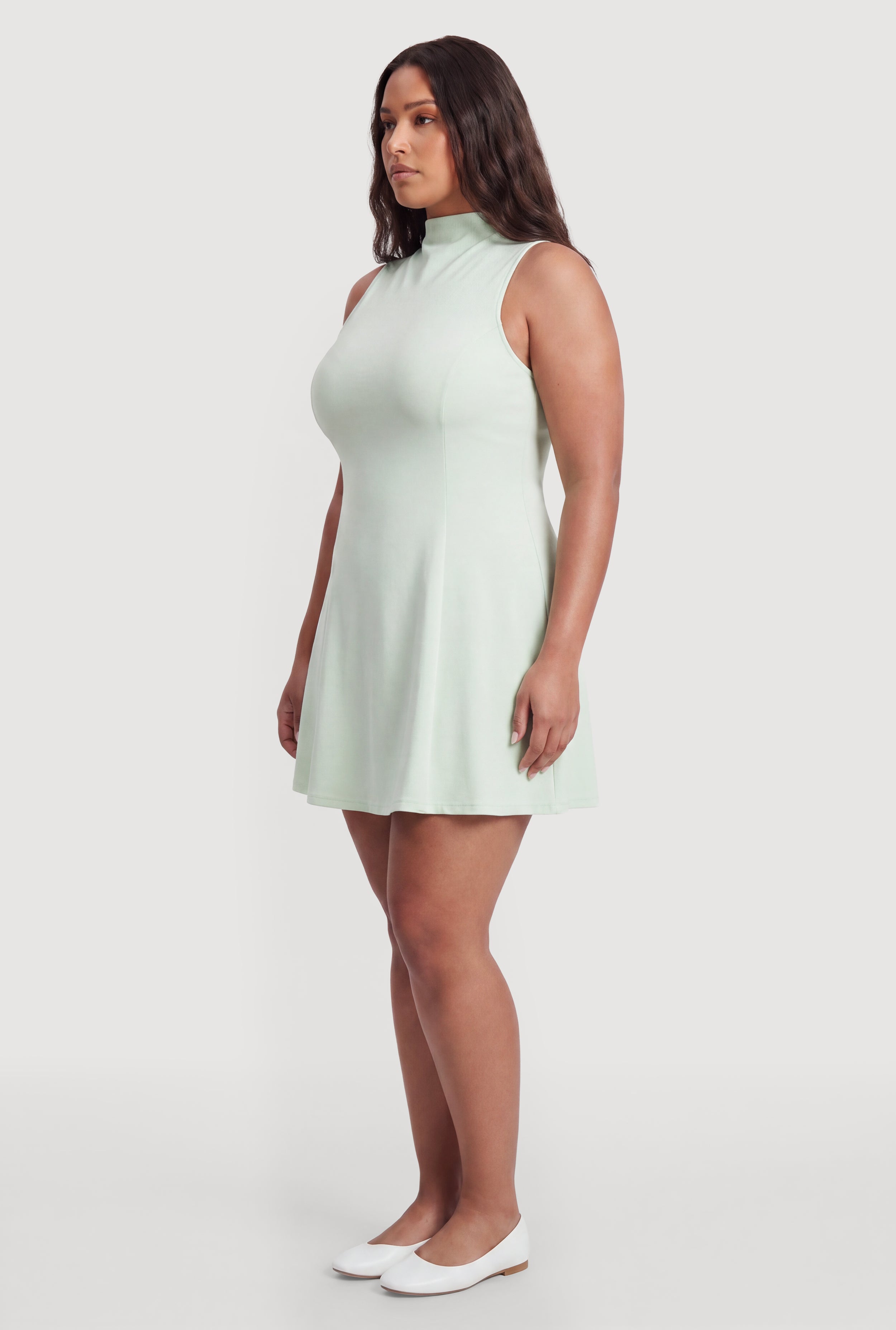 Plus Size Sleeveless Mock Neck Skater Dress