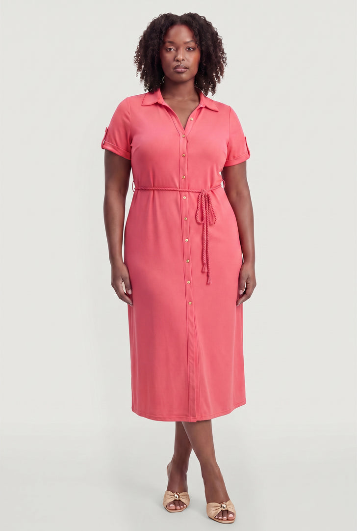 collared shirt dress plus size Final Sale Plus Size Collar Button Up Shirt Dress in White and Tan