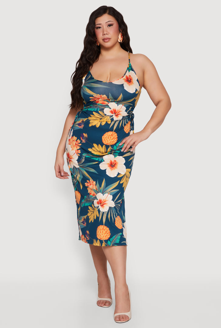 chinese dress ladies Plus Size Elastic Waist Dress | Leopard Patchwork V-Neck main image 1