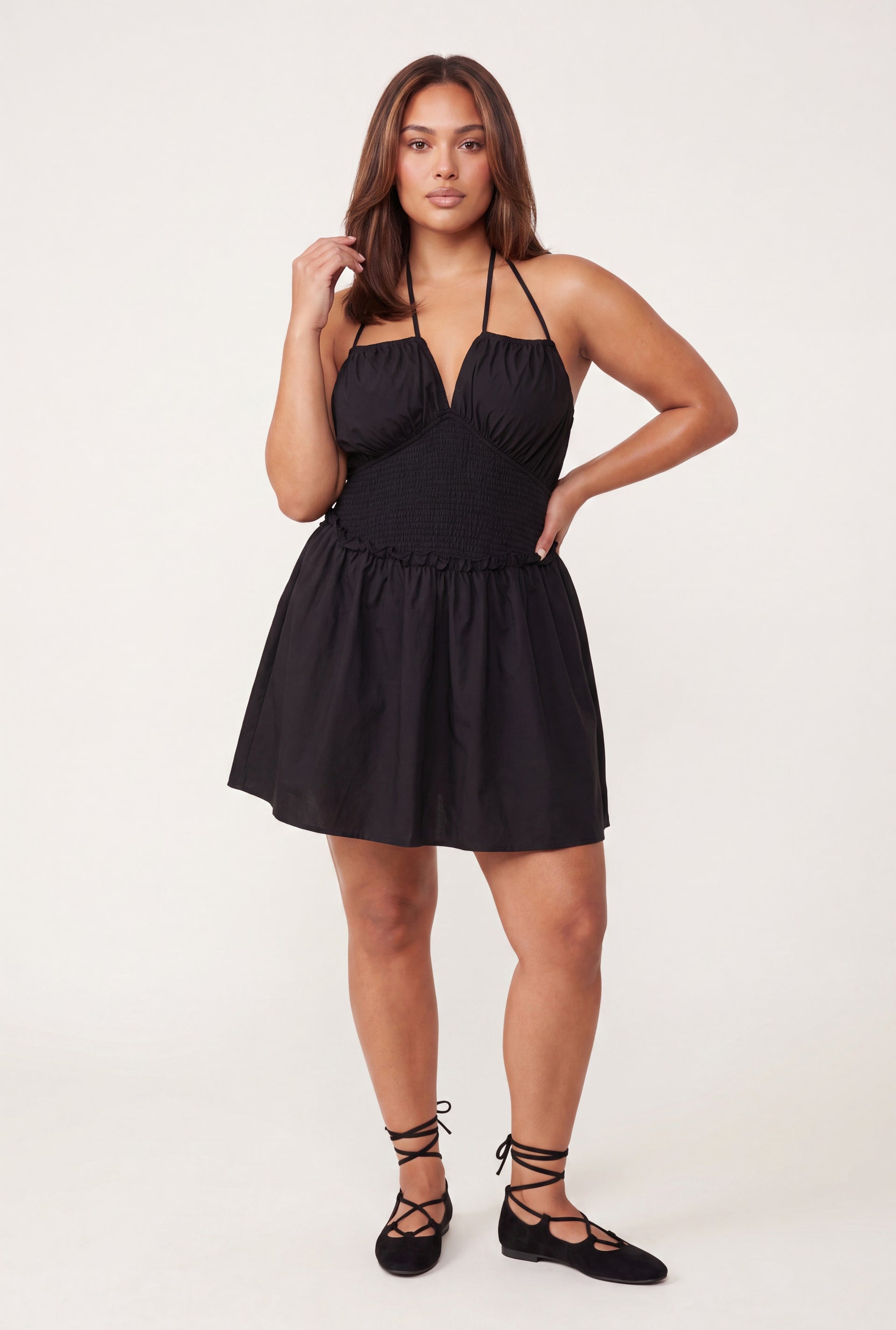 Womens Plus Size Cutout Smocked Halter Dress, Black, Size 2X