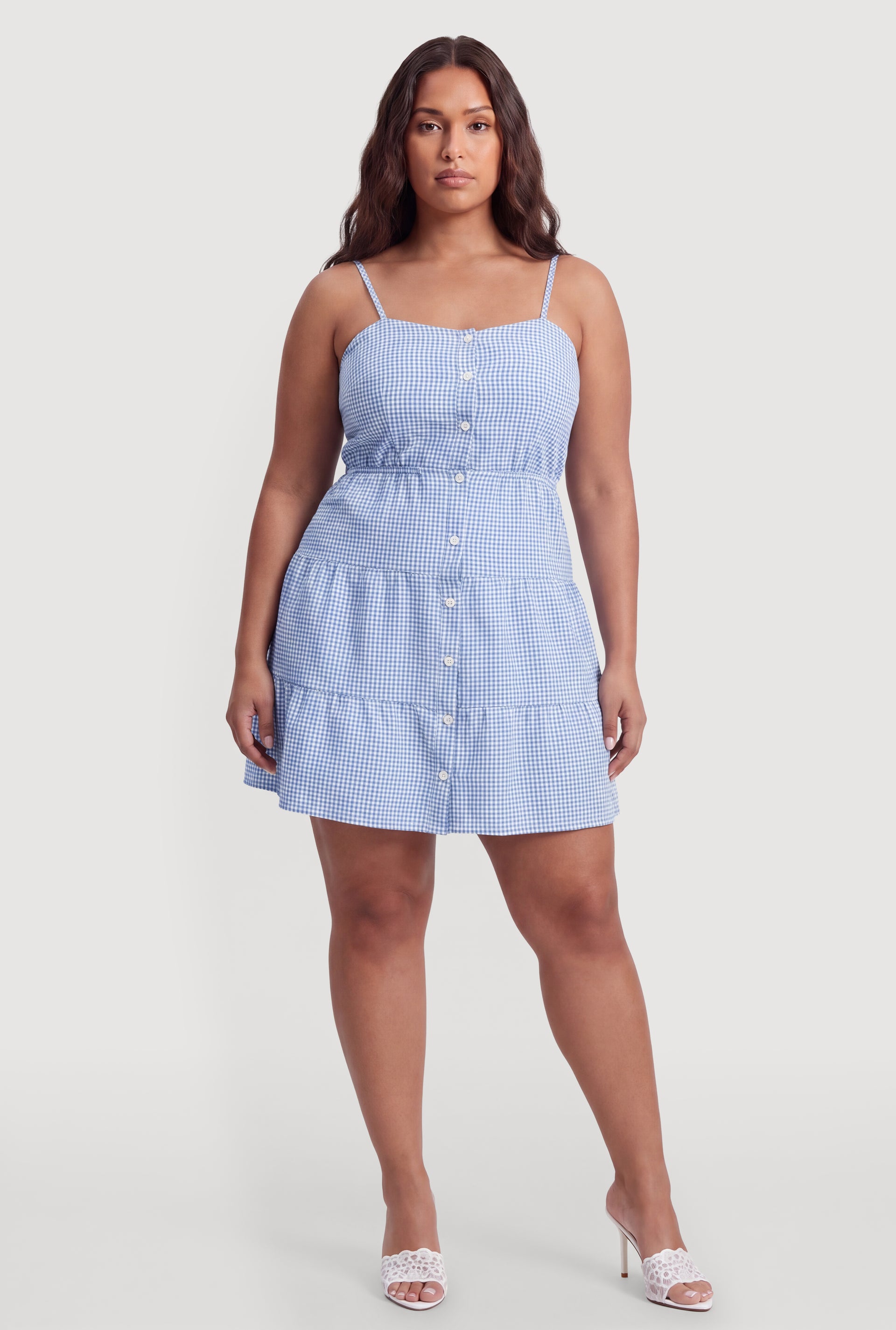 Plus Size Gingham Button Front Cutout Back Cami Dress