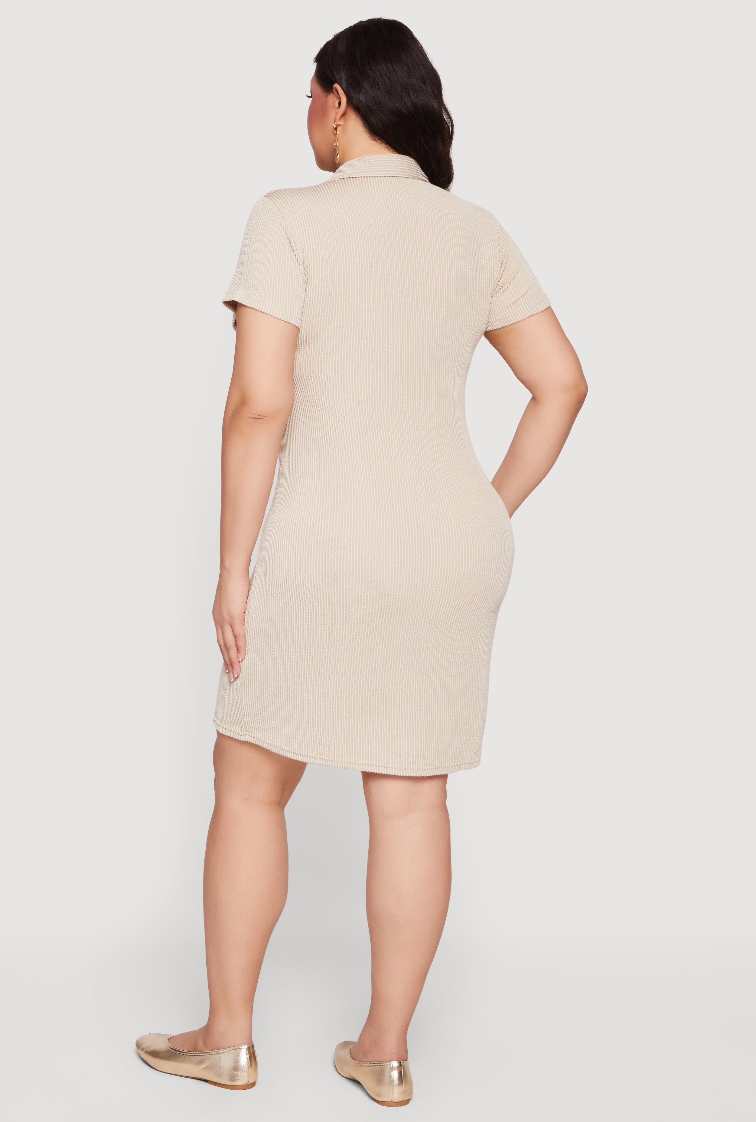Plus Size Rib Knit Short Sleeve Mini Polo Dress