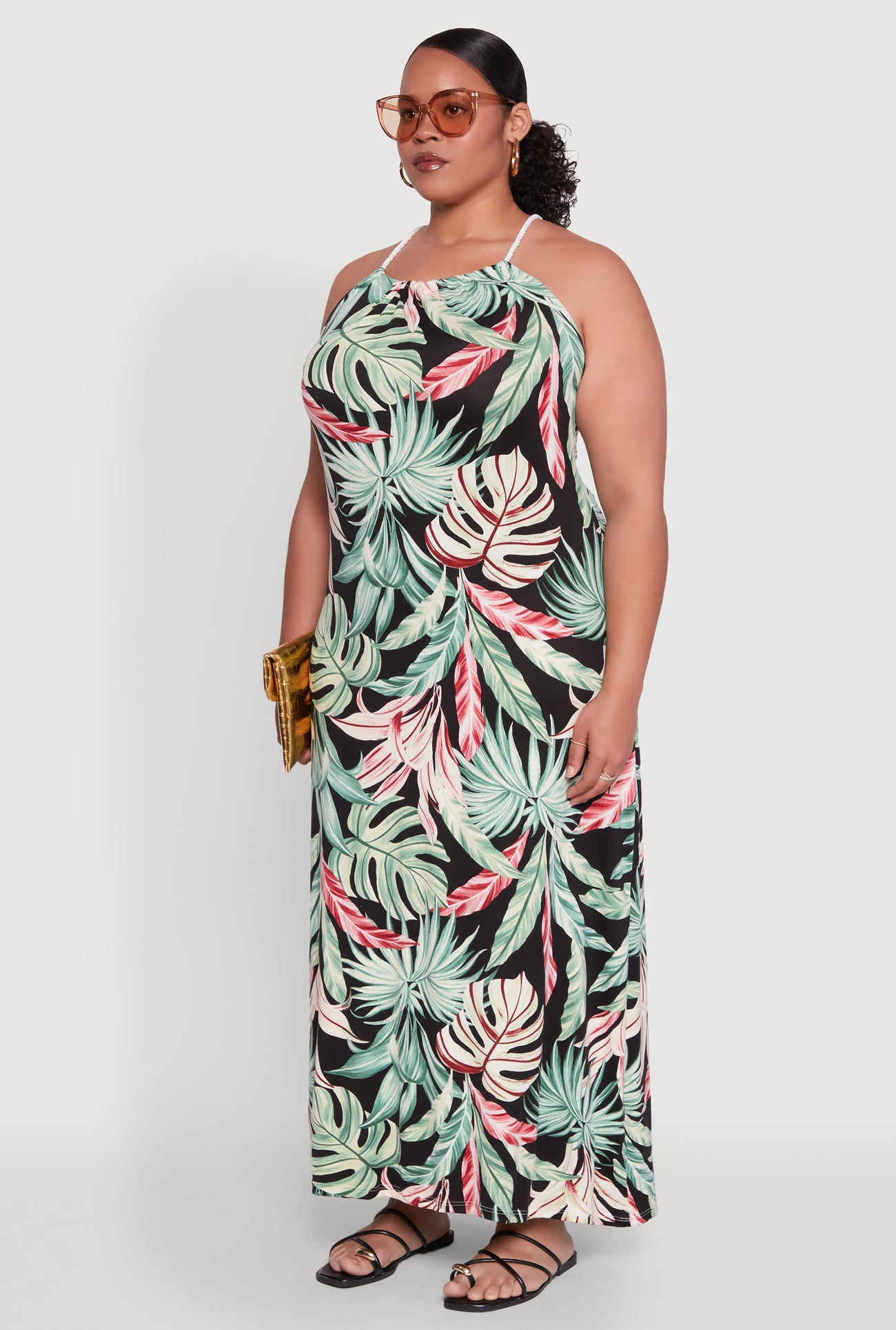 Plus Size Leaf Print Maxi Dress