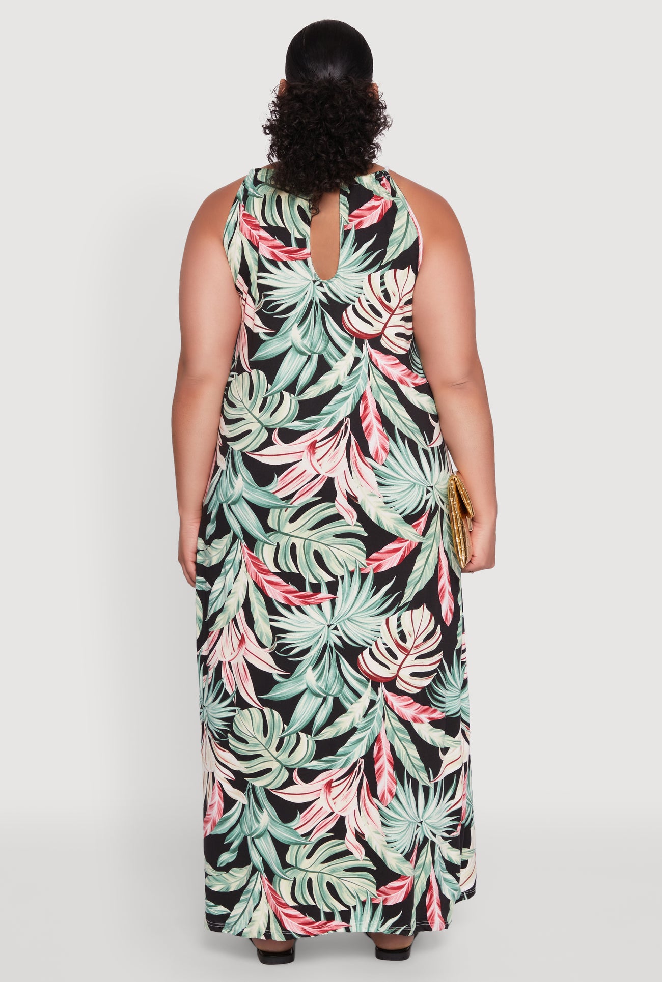 Plus Size Leaf Print Maxi Dress