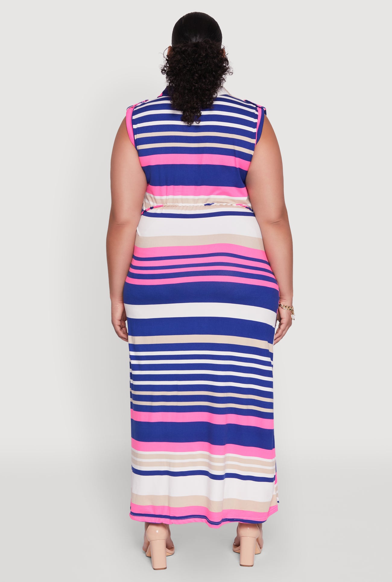Plus Size Striped Tie Waist Shirt Dress