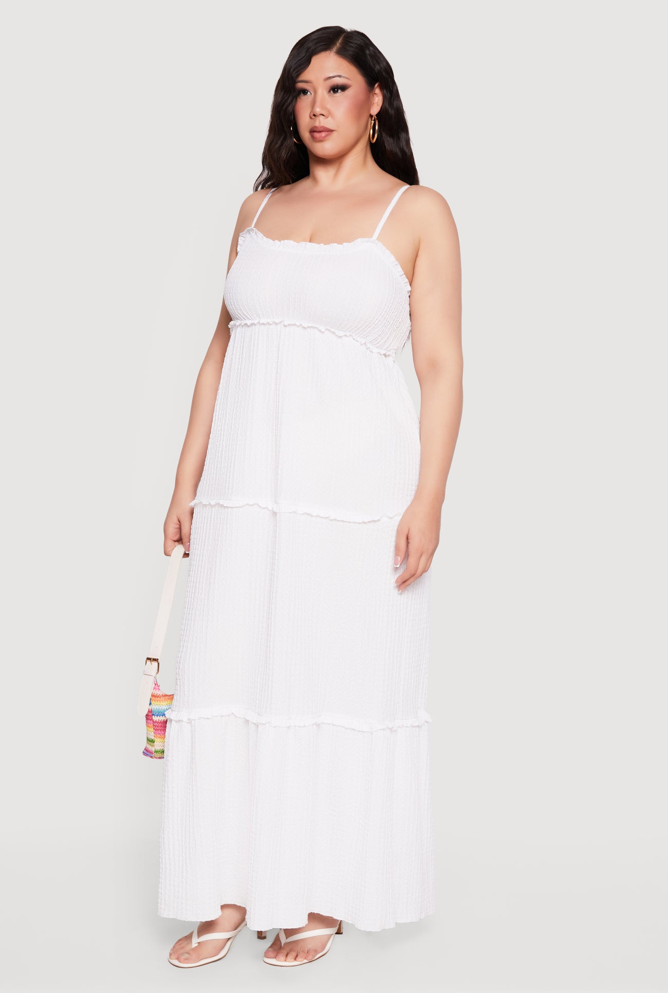 Plus Size Textured Knit Sleeveless Ruffle Tiered Maxi Dress