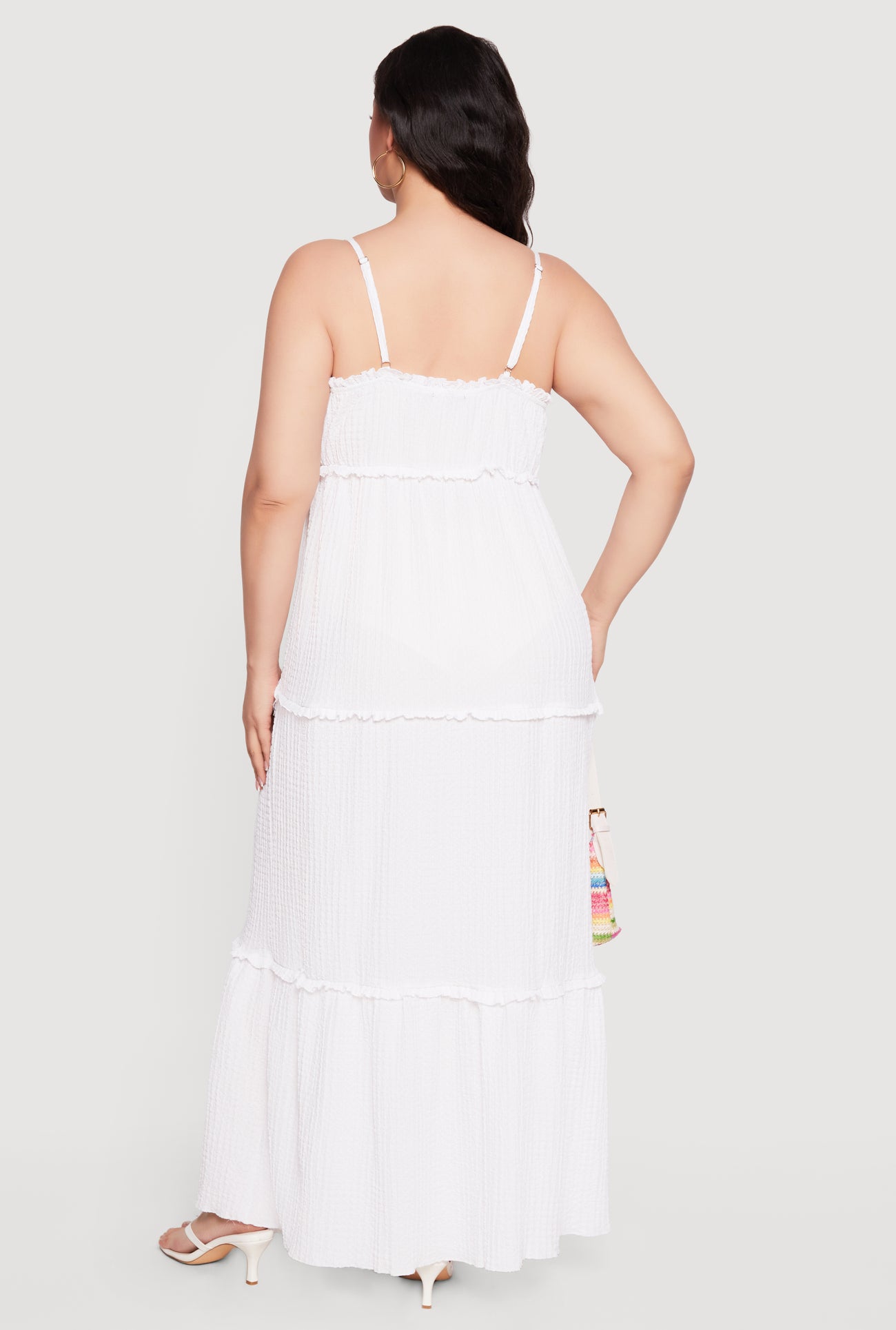 Plus Size Textured Knit Sleeveless Ruffle Tiered Maxi Dress