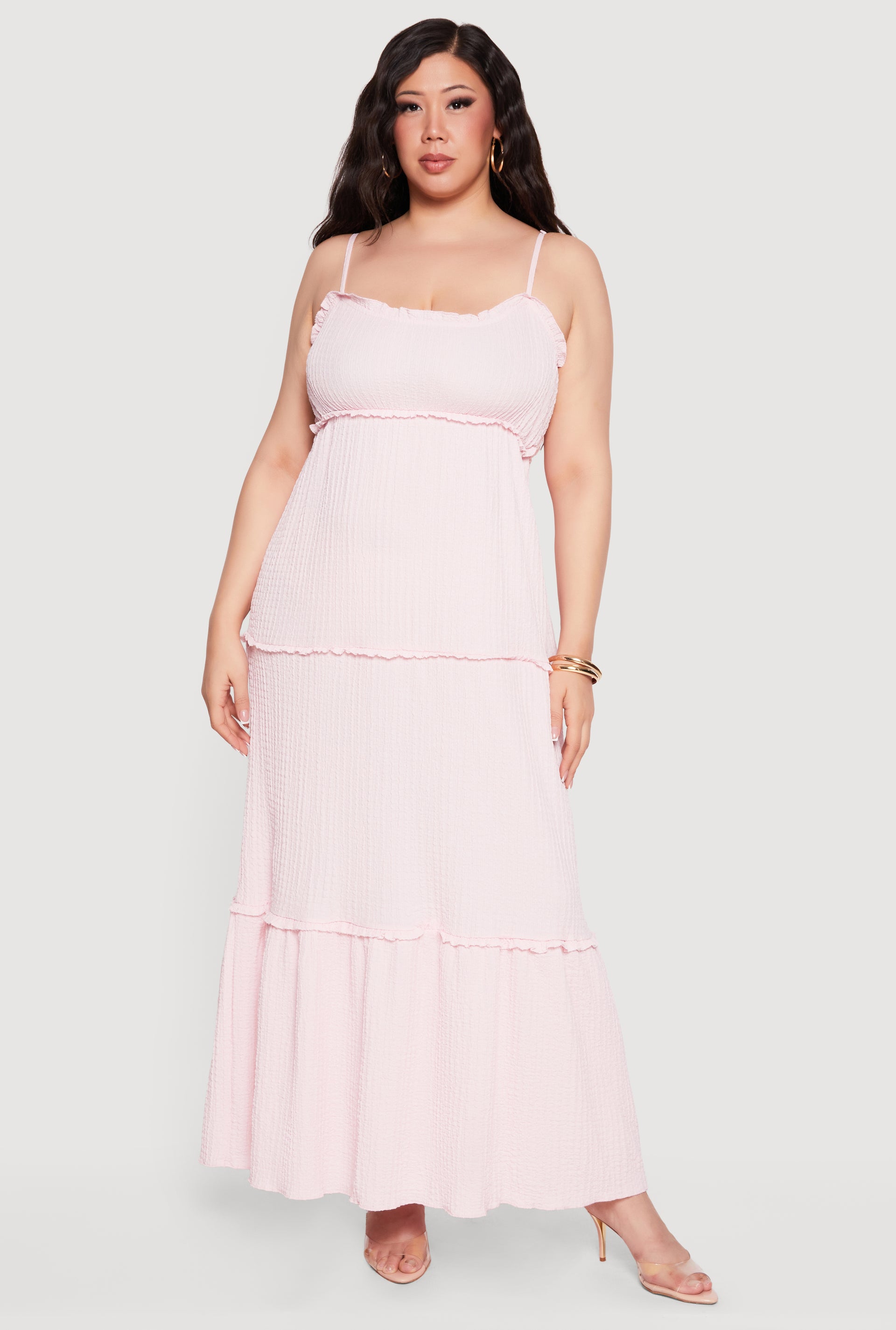 Plus Size Textured Knit Sleeveless Ruffle Tiered Maxi Dress