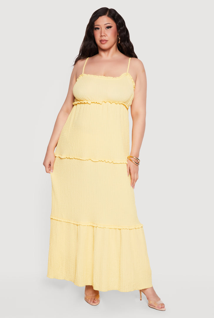 Plus Size Textured Knit Sleeveless Ruffle Tiered Maxi Dress