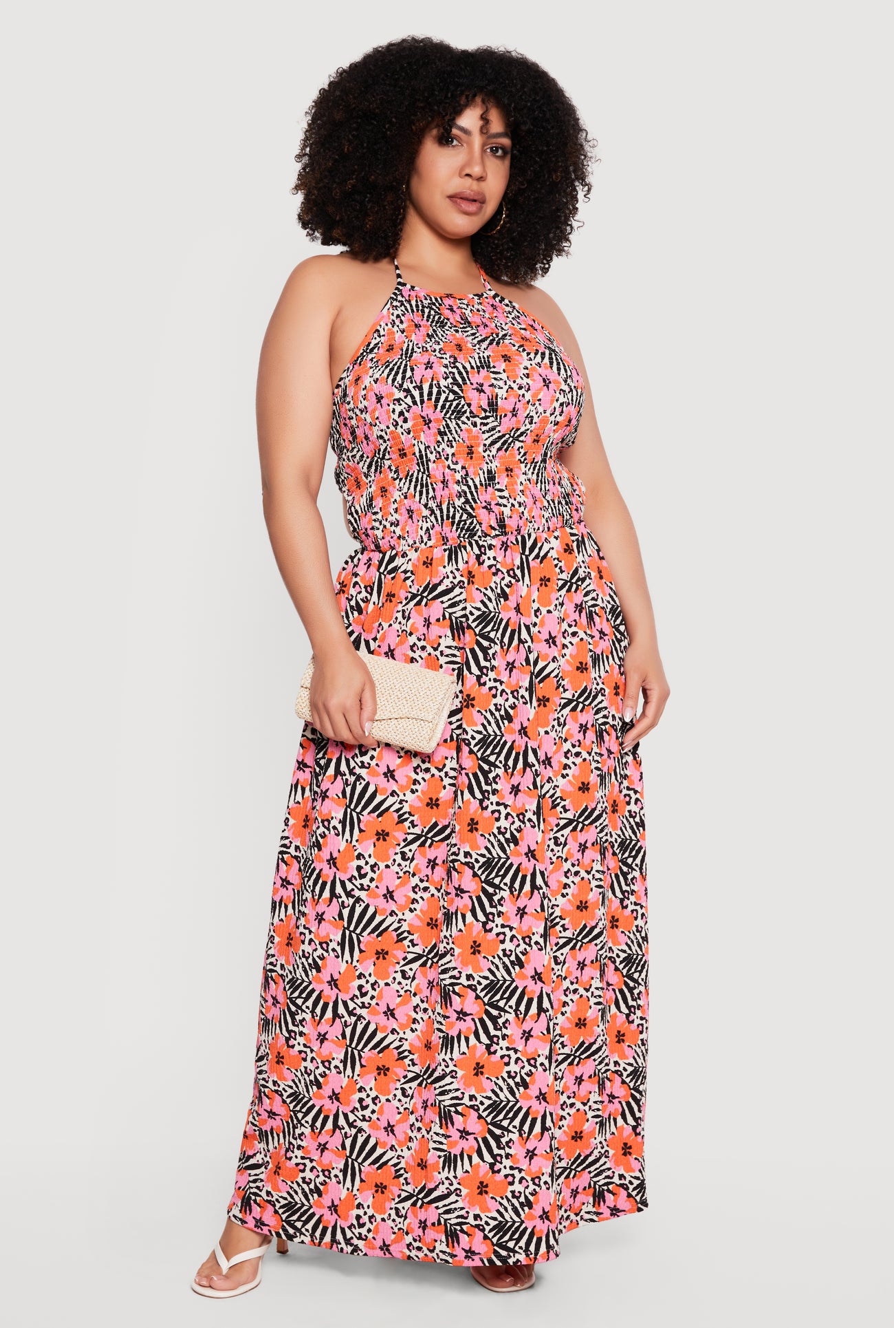 knee length dresses for ladies Plus Size Animal Tropical Floral Print Halter Maxi Dress