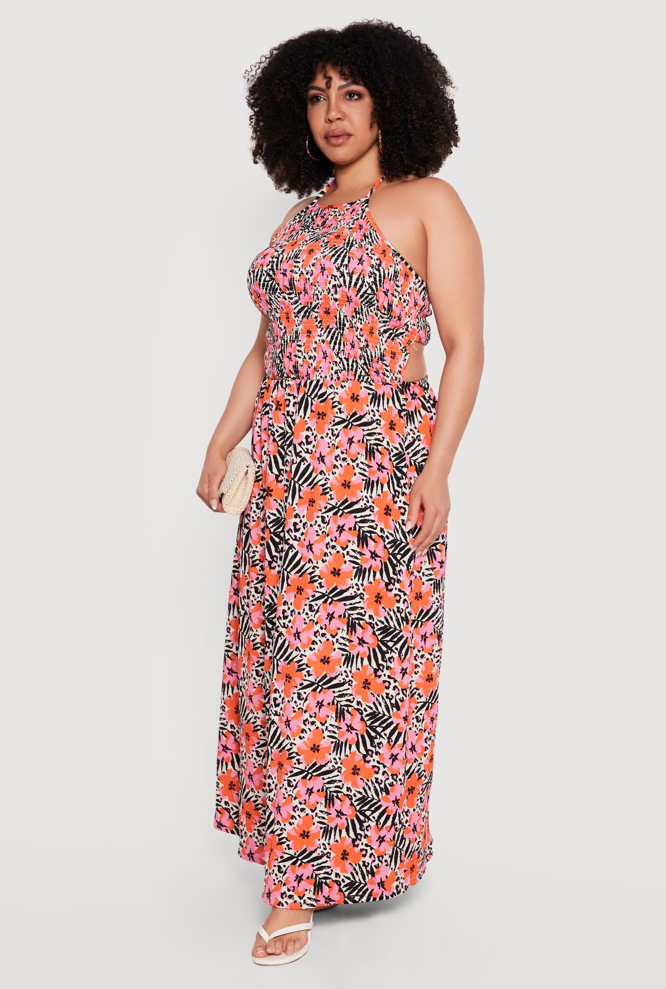 Plus Size Animal Tropical Floral Print Halter Maxi Dress