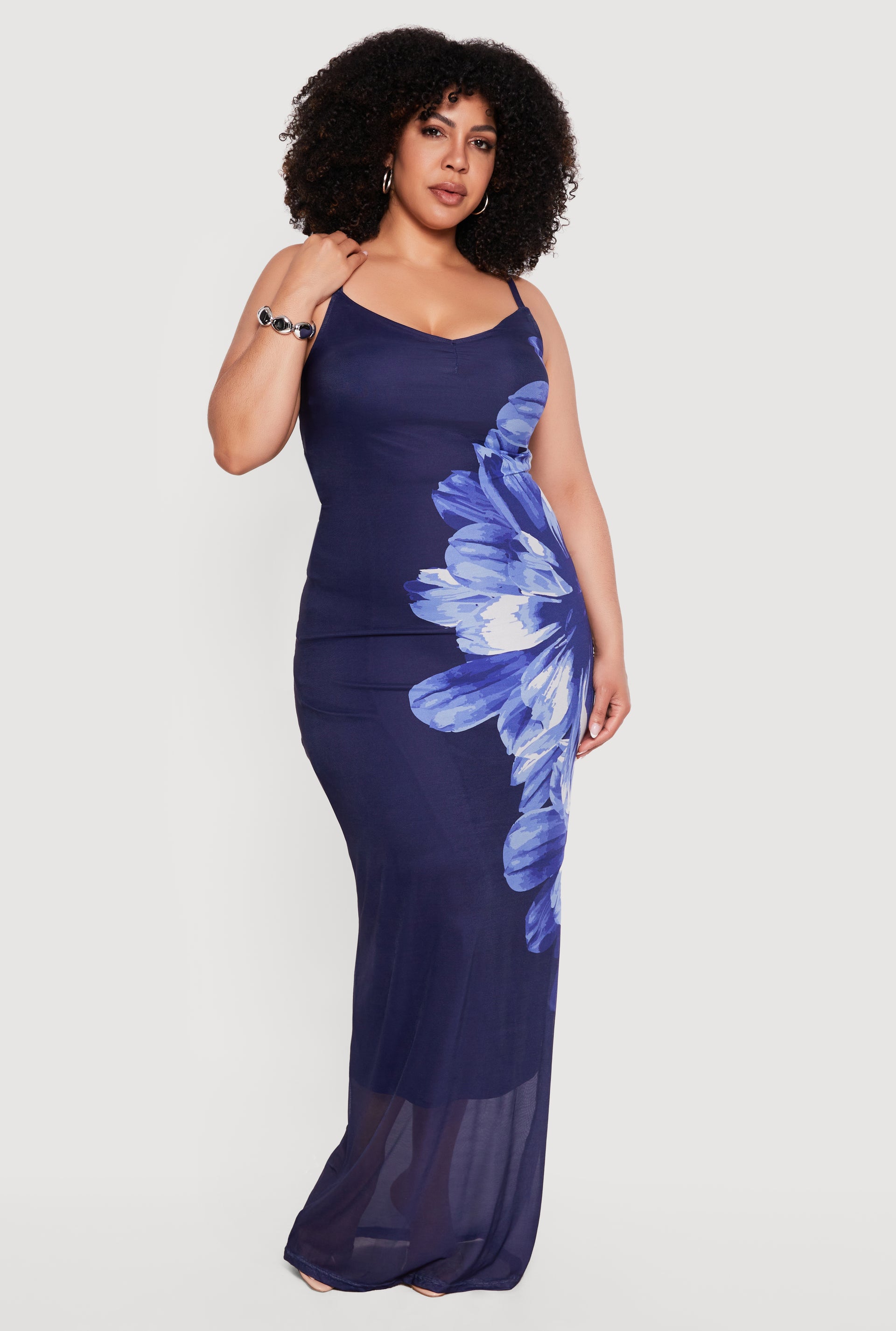 Plus Size Abstract Floral Mesh Cami Maxi Dress Plus Size Abstract Floral Mesh Cami Maxi Dress