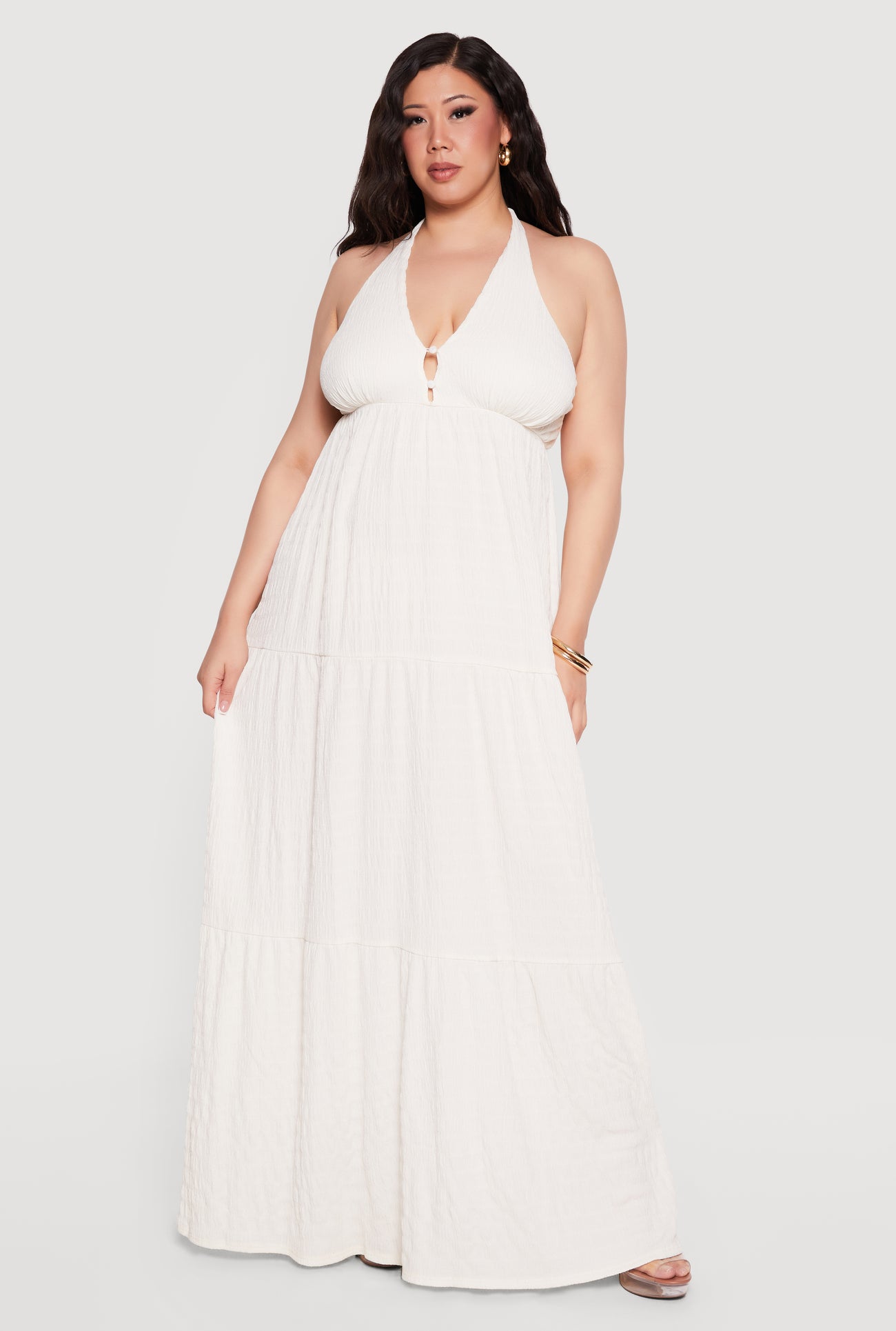 Plus Size Textured Knit Tiered Halter Maxi Dress Plus Size Textured Knit Tiered Halter Maxi Dress