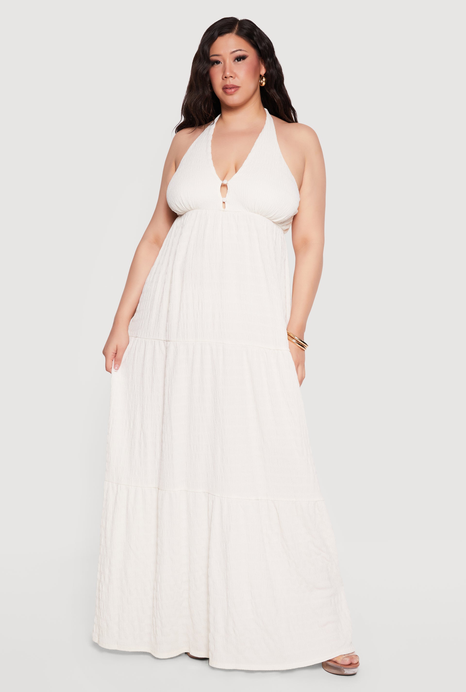 plus size white halter dress SHEIN Priv Plus Size Elegant Bodycon Halter Neck White Dress