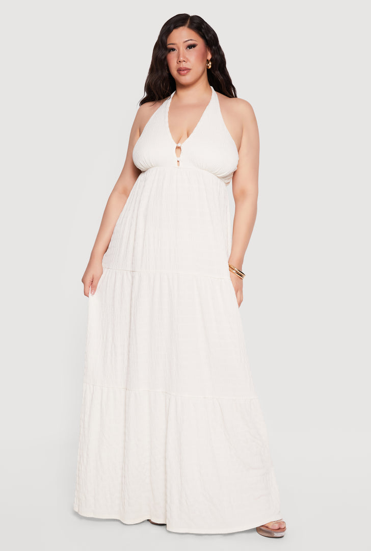 knee length dresses for ladies Happy Clothing Off Shoulder Layered Organza Maxi Dress