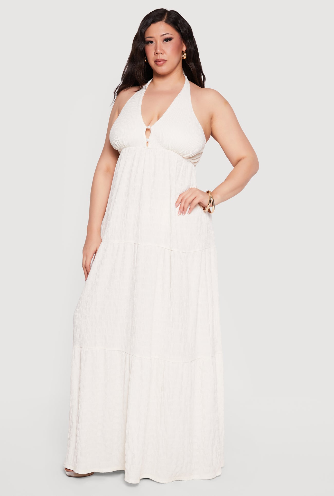 halter dress maternity Plus Size Textured Knit Tiered Halter Maxi Dress