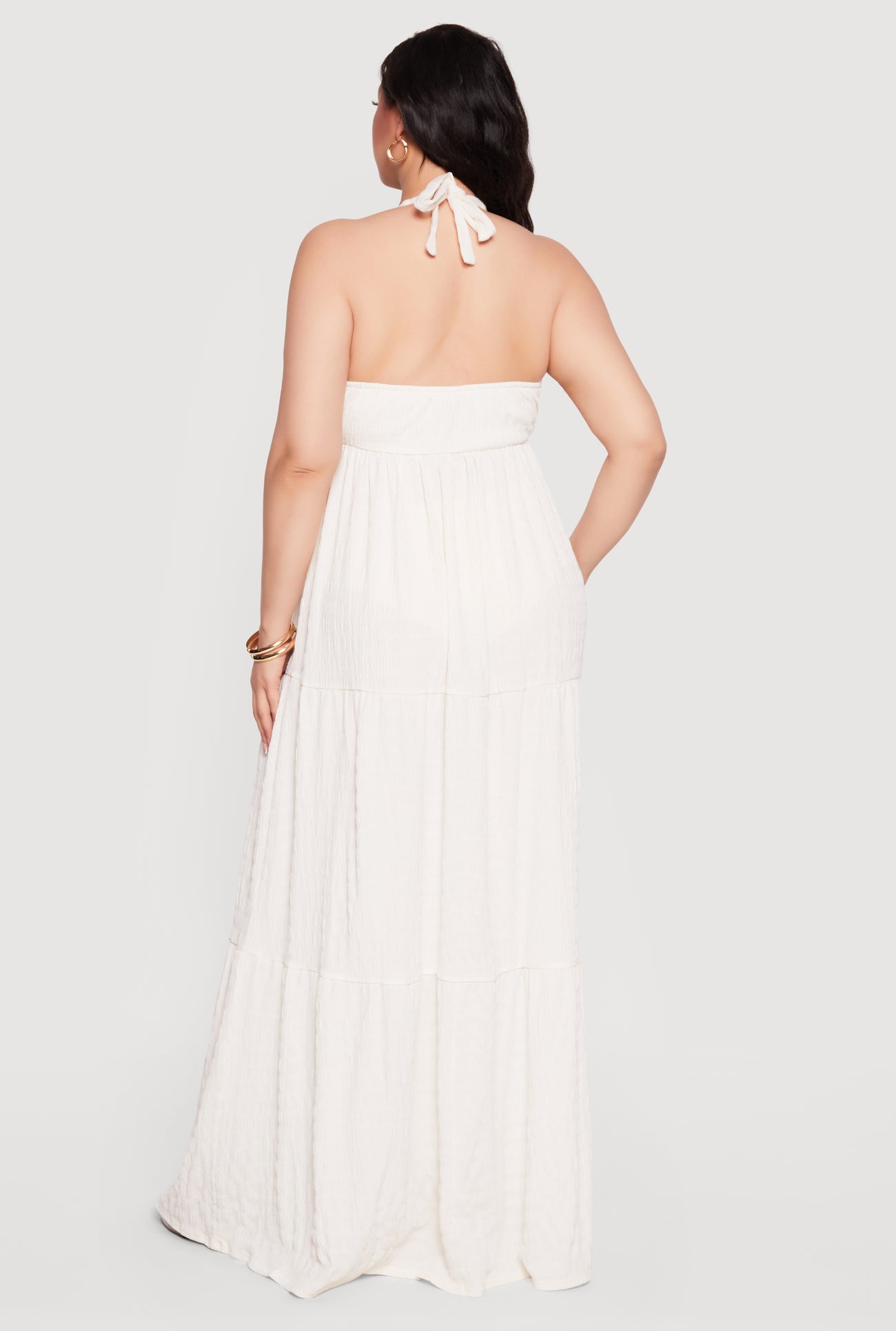 Plus Size Textured Knit Tiered Halter Maxi Dress