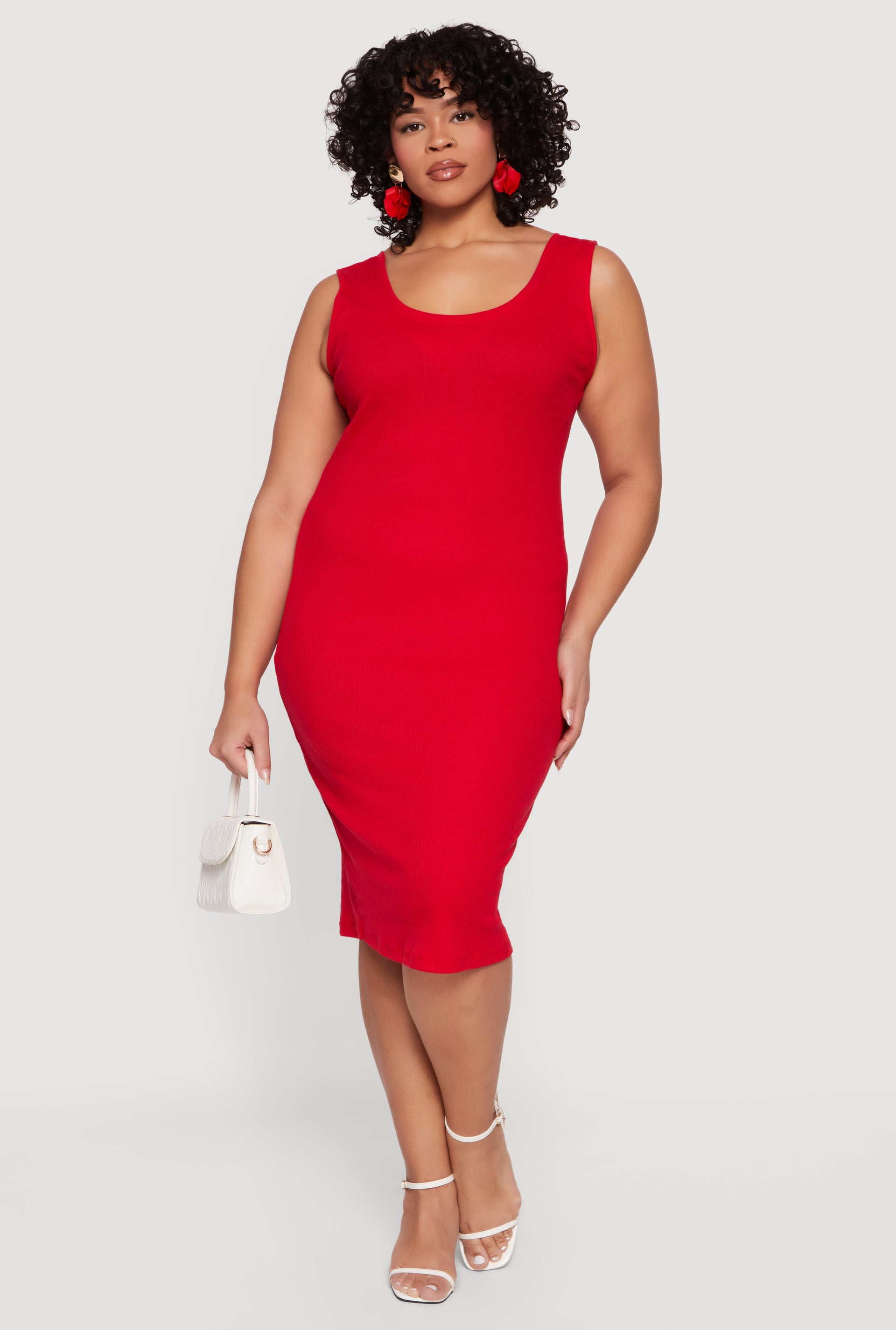 jersey scoop neck tank midi dress Plus Size Rib Knit Scoop Neck Tank Midi Dress