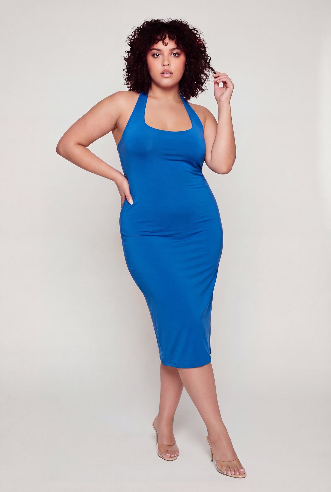 Plus Size Slit Back Midi Halter Dress Plus Size Slit Back Midi Halter Dress