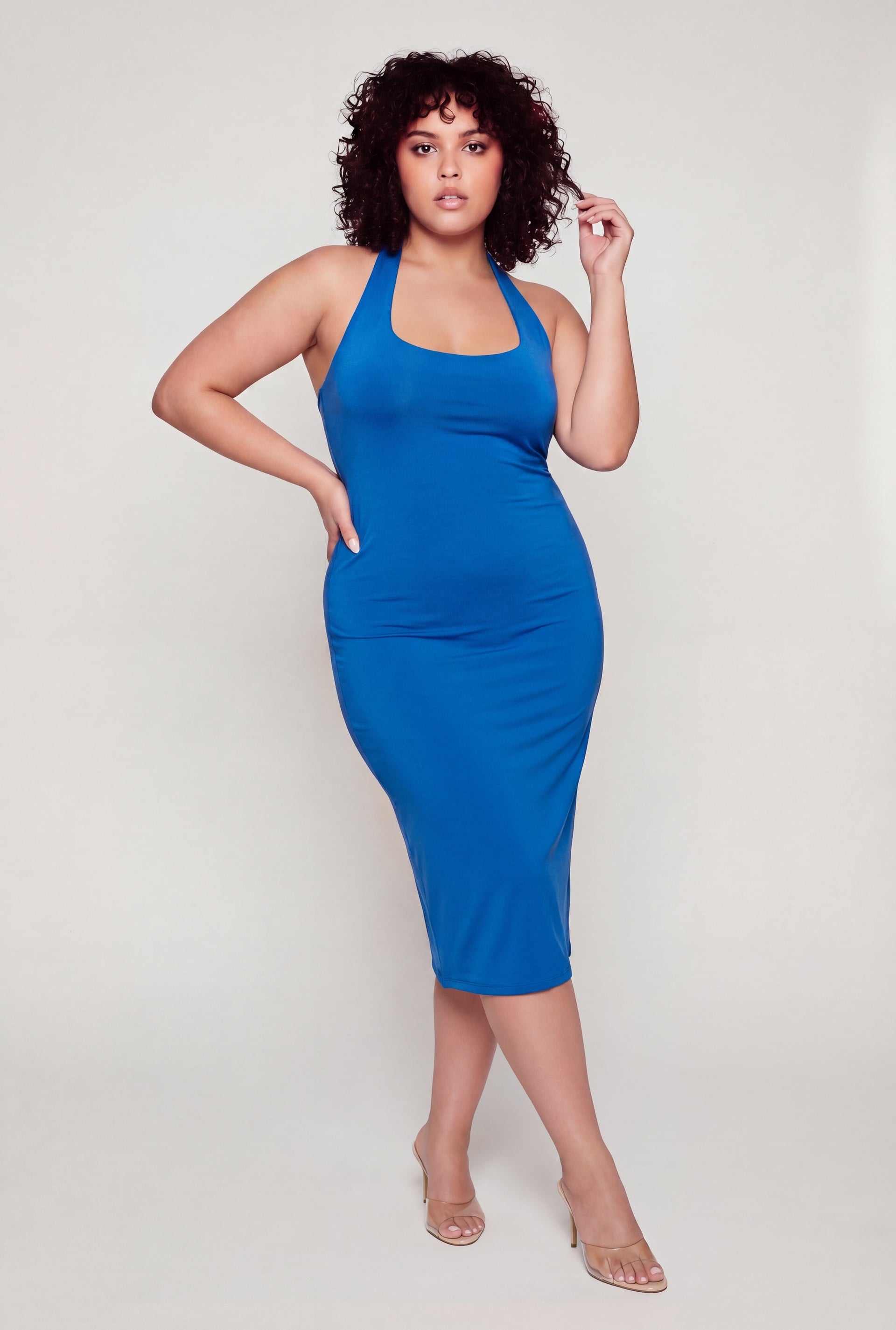blue halter satin dress Bella Satin Halter Maxi Dress - Frosted Blue main image 0