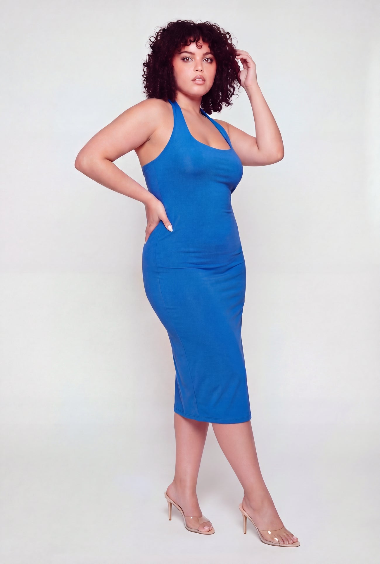 Plus Size Slit Back Midi Halter Dress Plus Size Slit Back Midi Halter Dress