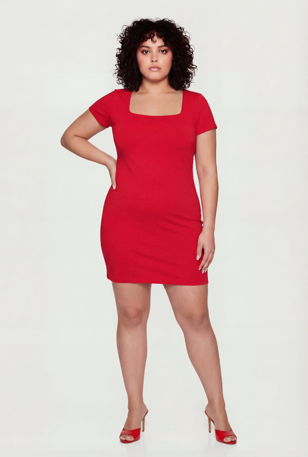 Plus Size Double Layered Square Neck Mini Dress