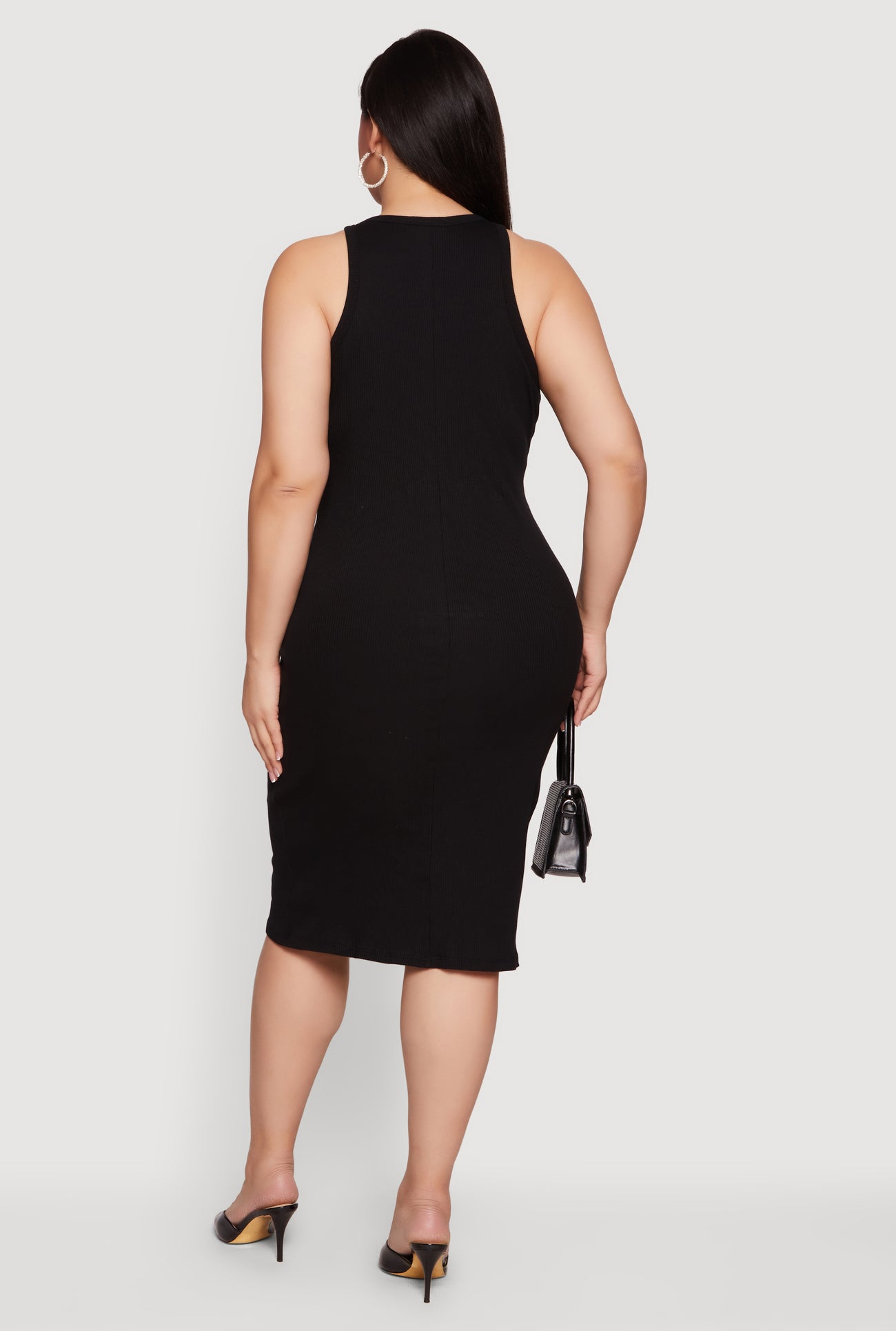 Plus Size Ribbed Knit Crew Neck Midi Tank Dress